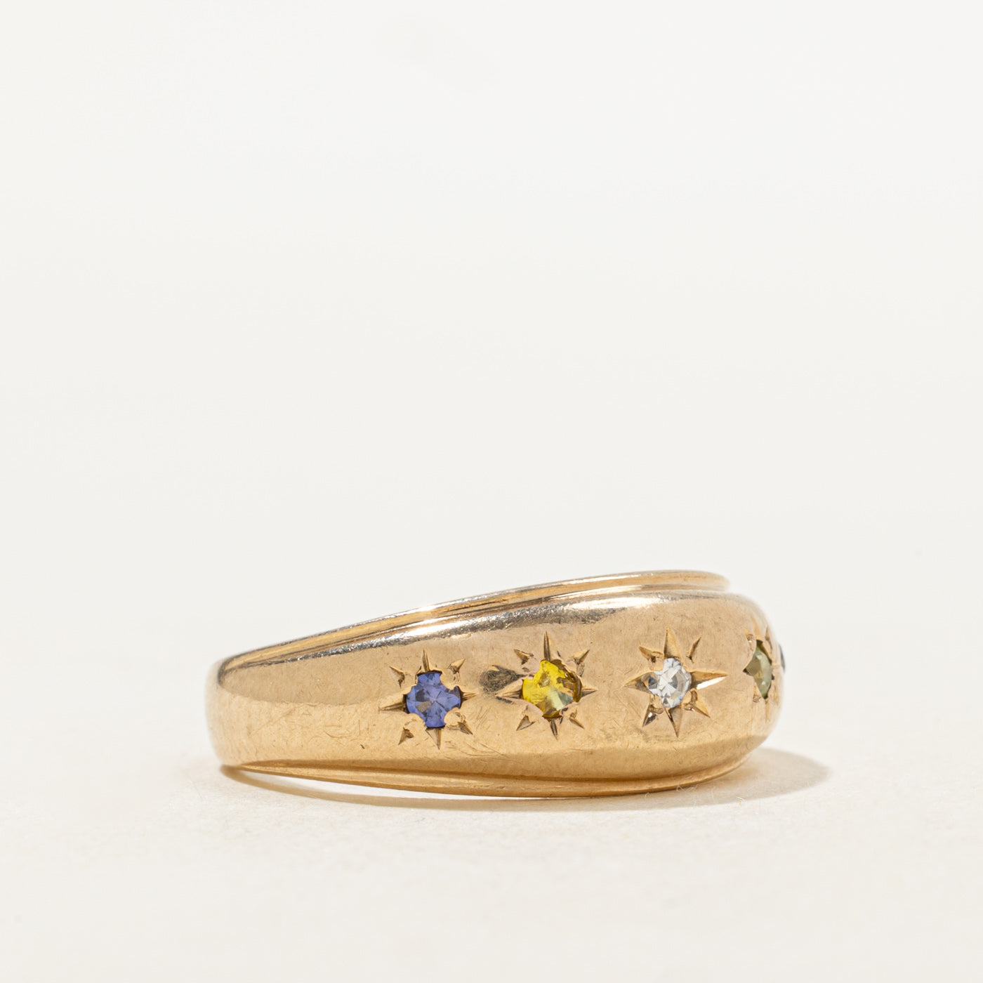 Star Set Diamond, Peridot & Synthetic Sapphire Dome Ring | 0.16ctw, 0.01ctw | SZ 7.5 |
