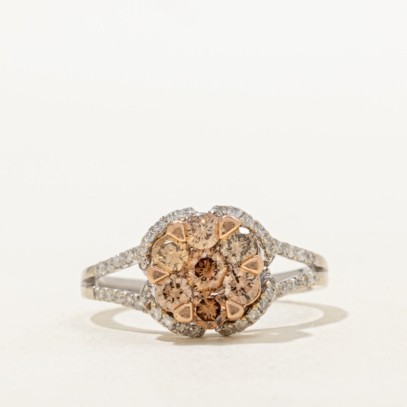 Brown Diamond Daisy Split Shank Ring | 1.1ctw | SZ 7.75 |