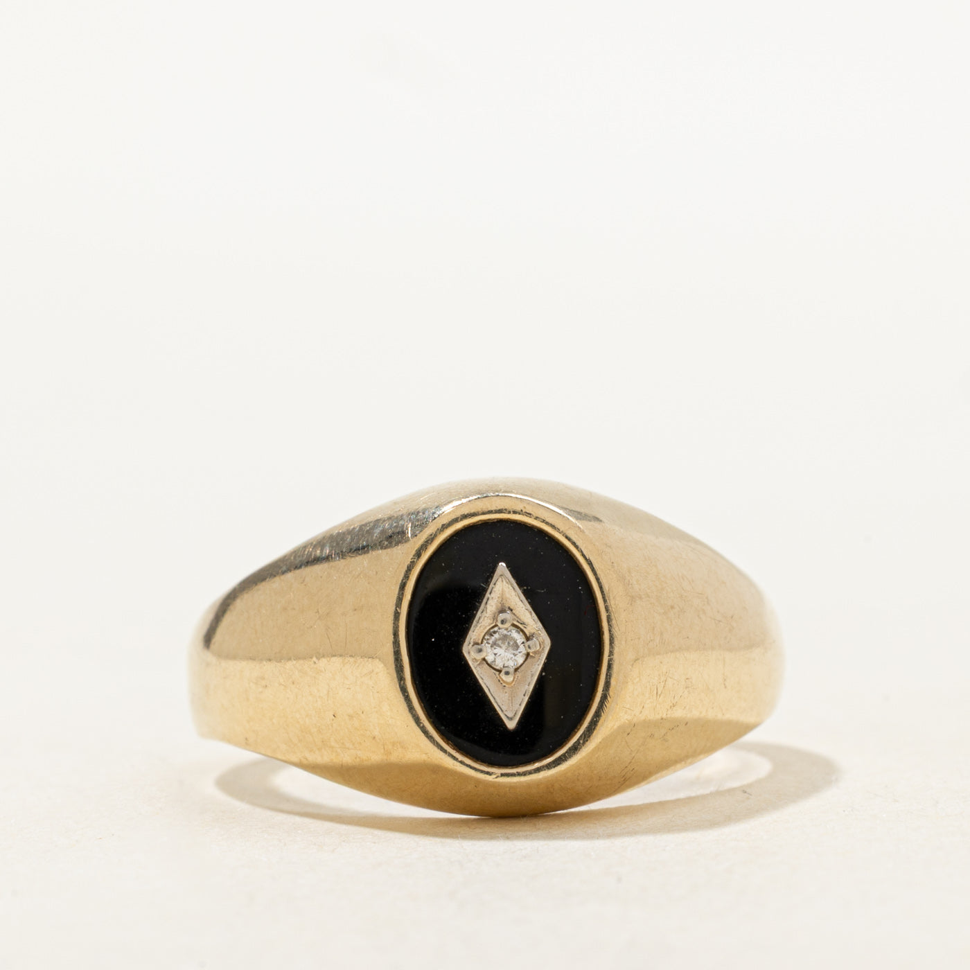 Bezel Set Onyx & Diamond Signet Ring | 0.96ct, 0.01ct | SZ 10.0 |