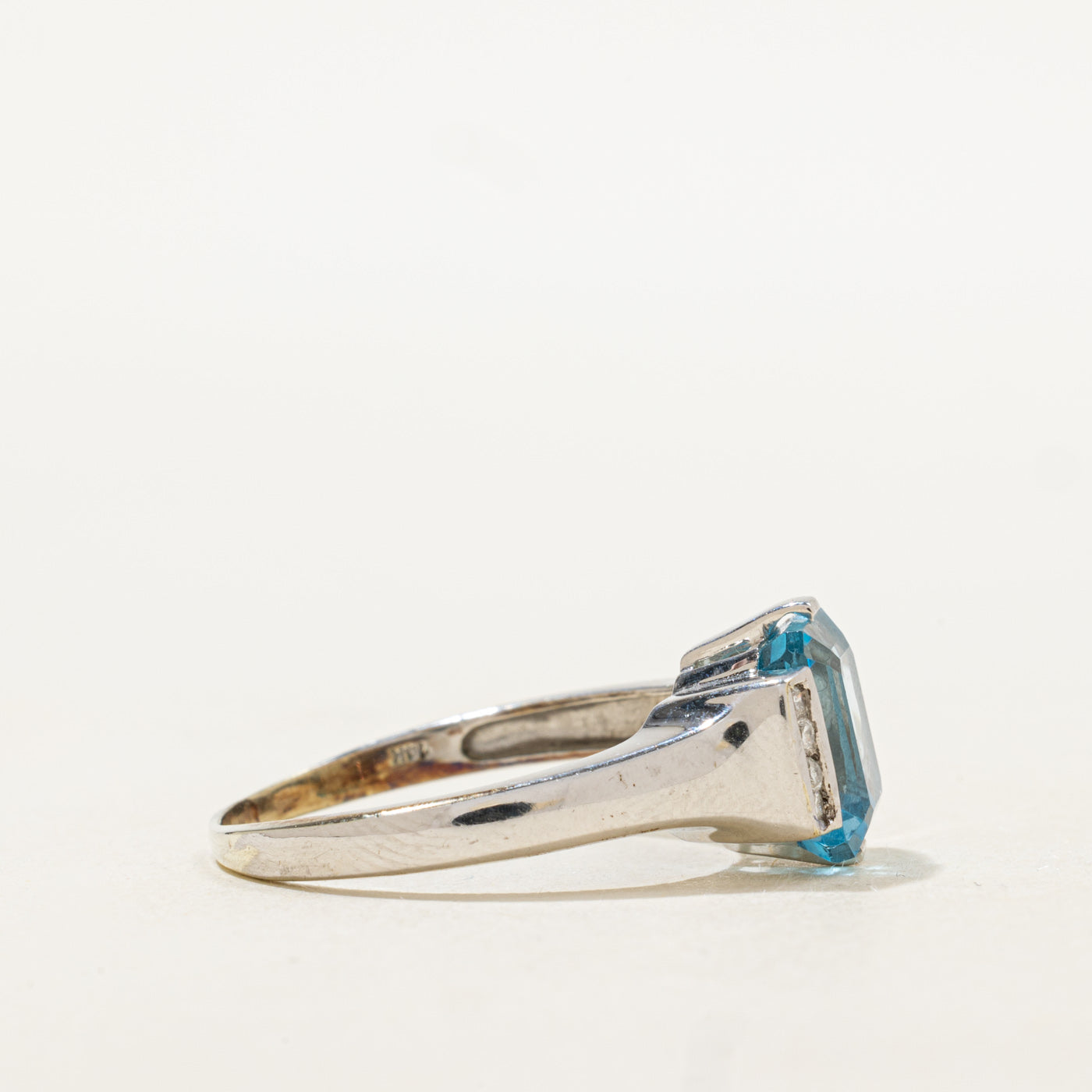 Emerald Cut Blue Topaz & Diamond Ring | 2.8ct, 0.04ctw | SZ 8.5 |