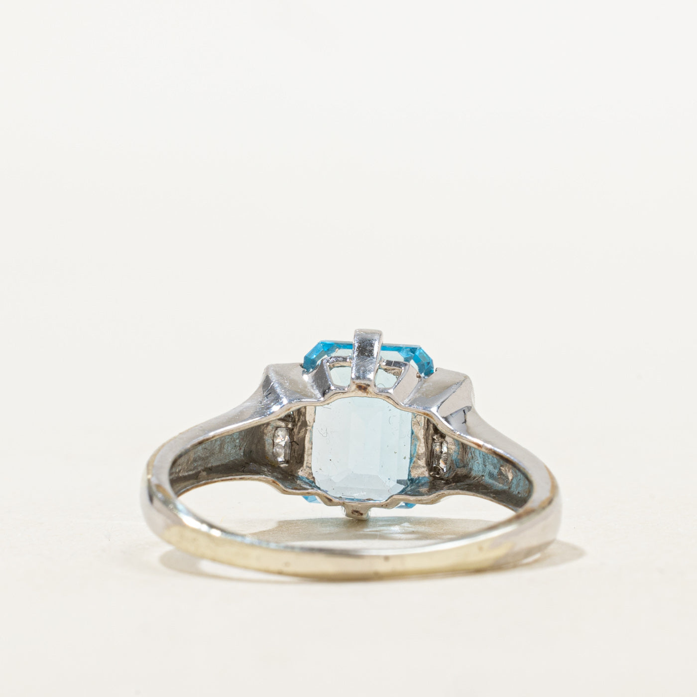 Emerald Cut Blue Topaz & Diamond Ring | 2.8ct, 0.04ctw | SZ 8.5 |