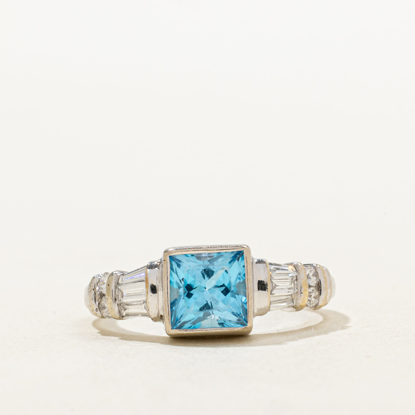 Princess Cut Blue Topaz & Diamond Ring | 1.2ct, 0.21ctw | SZ 6.5 |