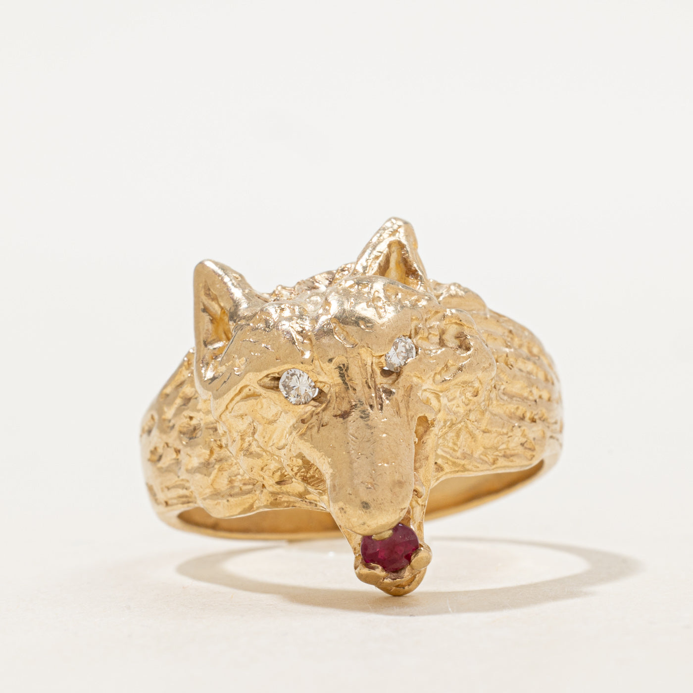 Synthetic Ruby & Diamond Wolf Ring | 0.21ct, 0.06ctw | SZ 13.0 |