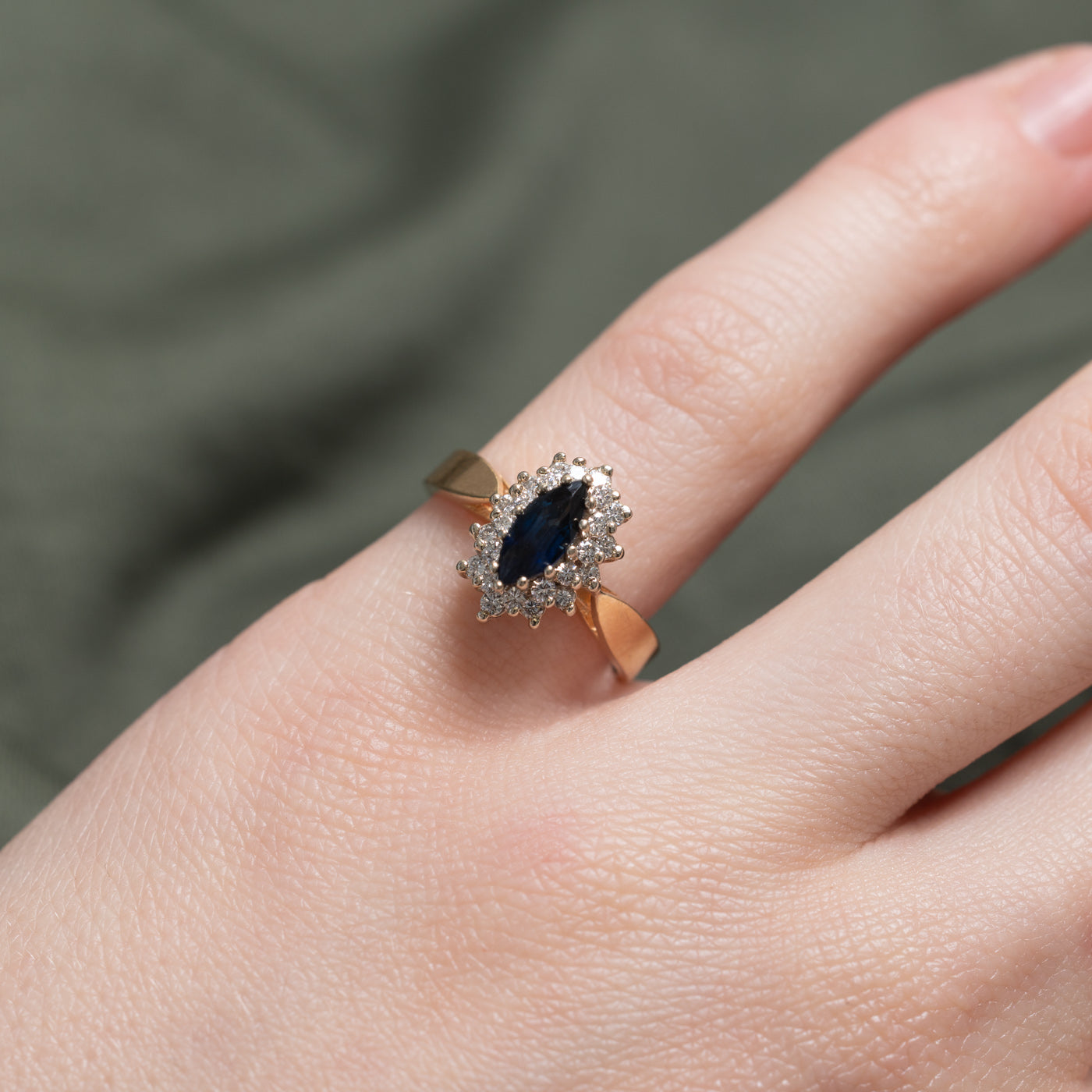 Marquise Cut Sapphire & Diamond Petal Halo Ring | 0.43ct, 0.24ctw | SZ 4.5 |