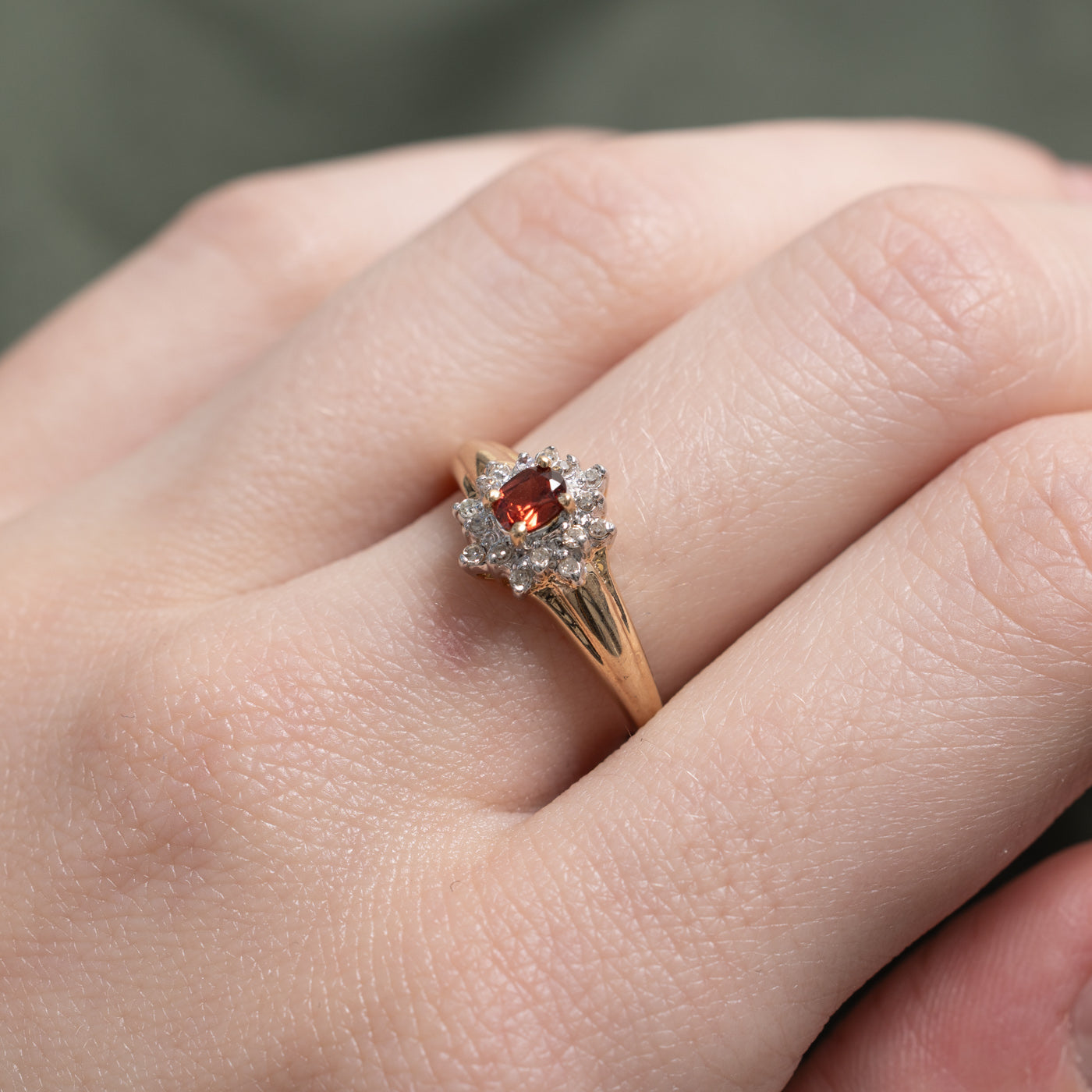 Oval Cut Garnet & Diamond Petal Halo Ring | 0.17ct, 0.03ctw | SZ 6.75 |