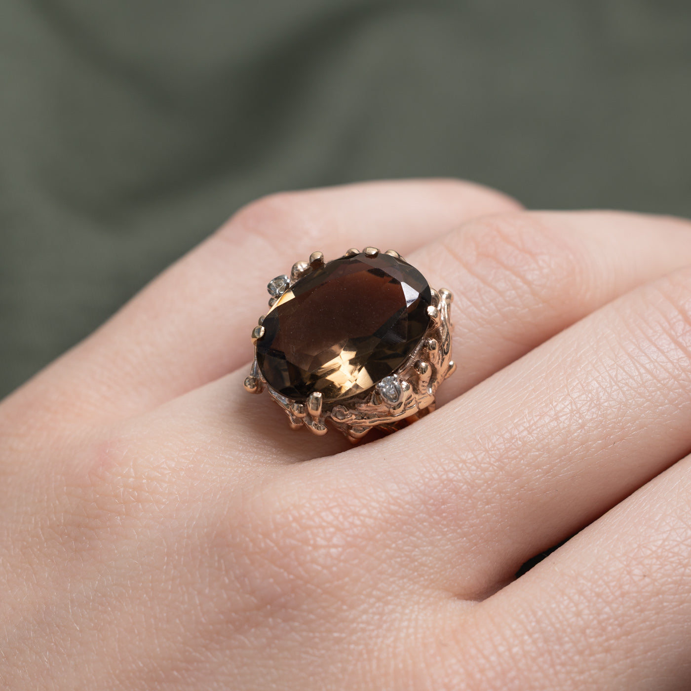 Smoky Quartz & Diamond Cocktail Ring | 8.1ct, 0.03ctw | SZ 5.0 |