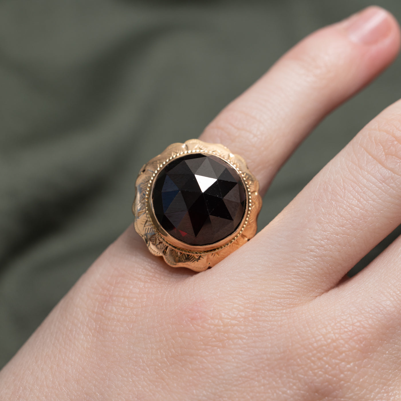 Rose Cut Garnet Cocktail Ring | 17.0ct | SZ 2.25 |