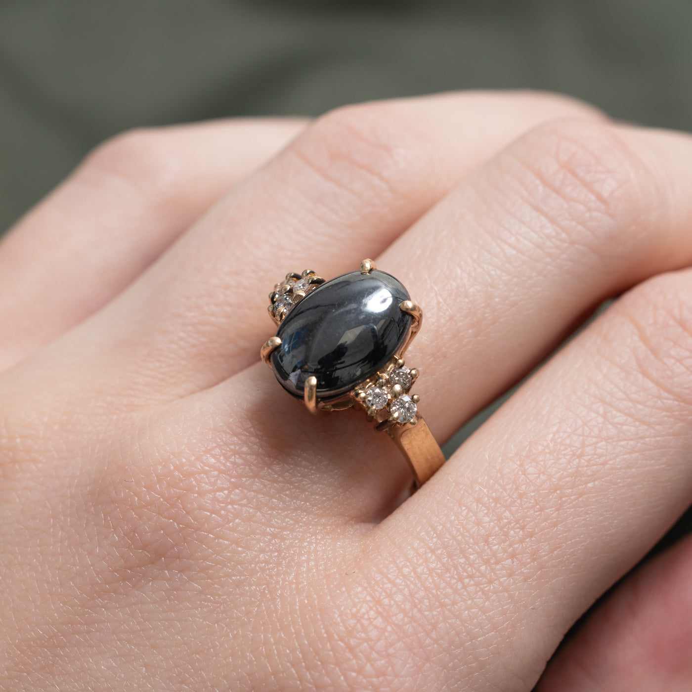 Hematite & Diamond Accented Ring | 6.5ct, 0.16ctw | SZ 7.5 |