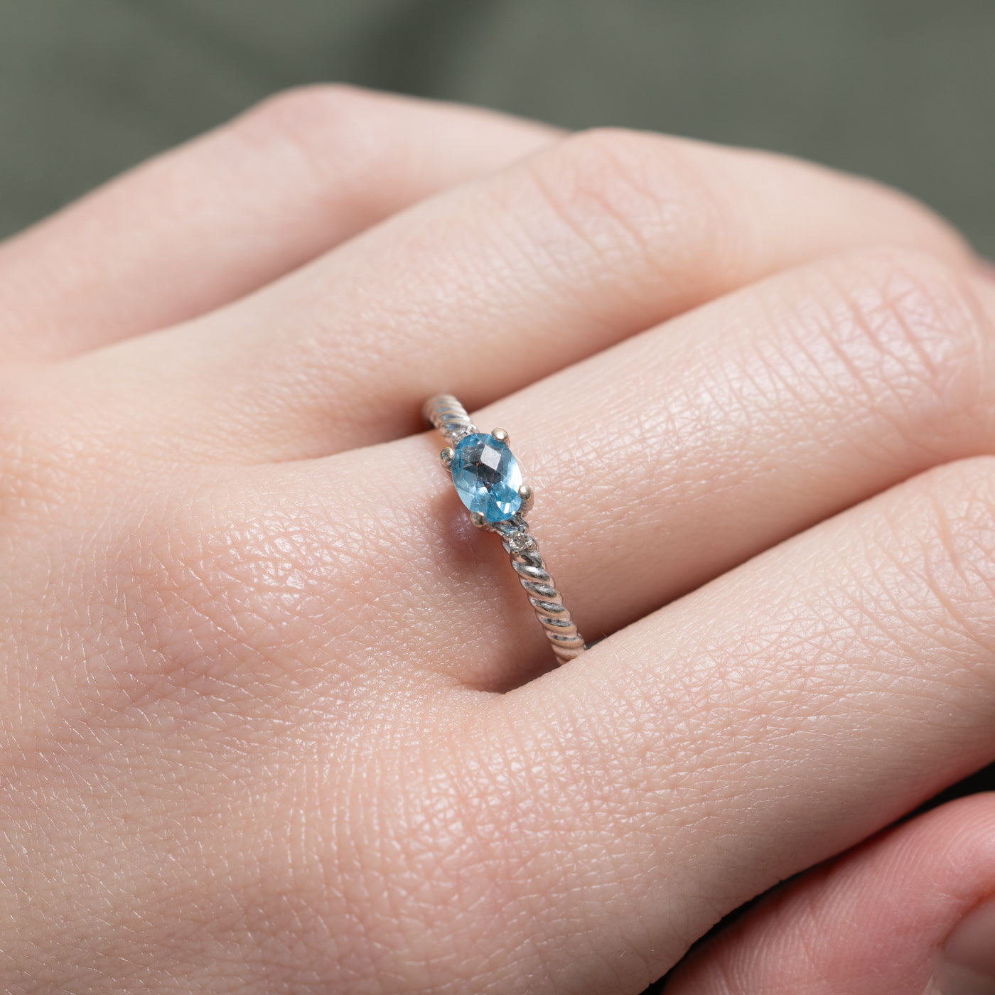 East West Checkerboard Cut Blue Topaz Ring | 0.35ct | SZ 8.5 |