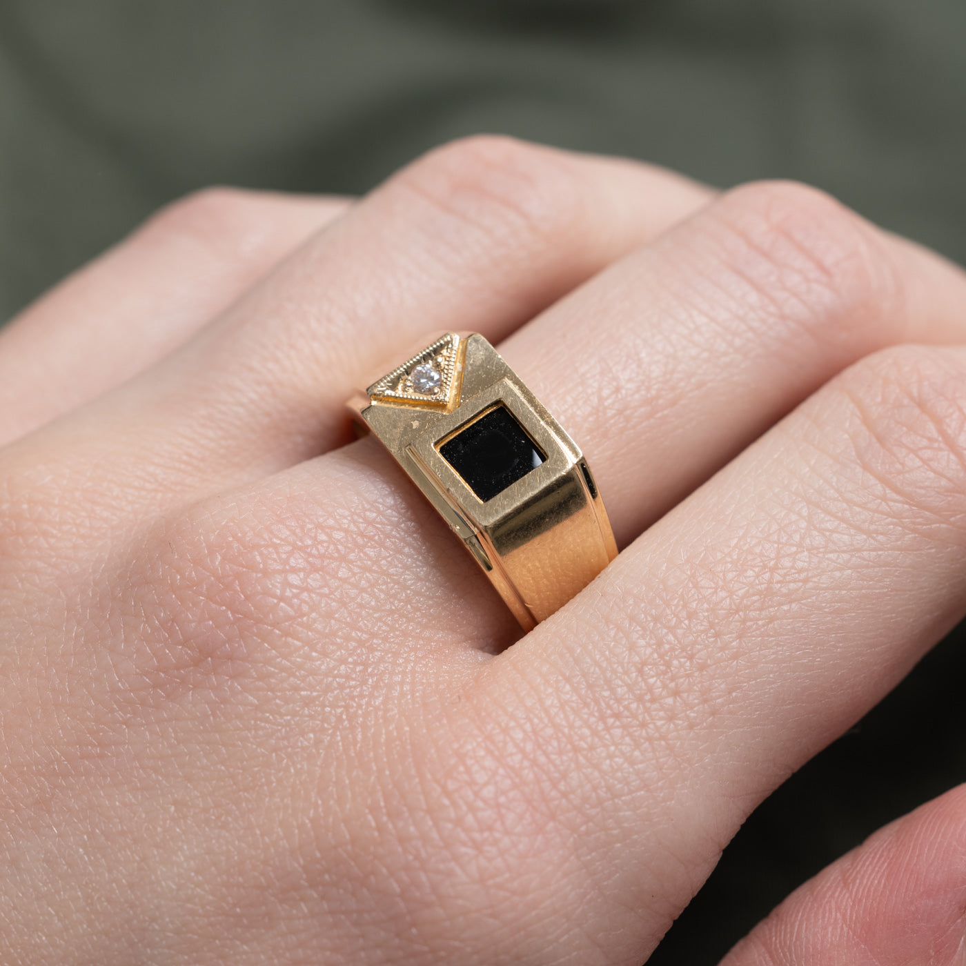 Onyx & Diamond Geometric Signet Ring | 0.54ct, 0.03ct | SZ 11.25 |