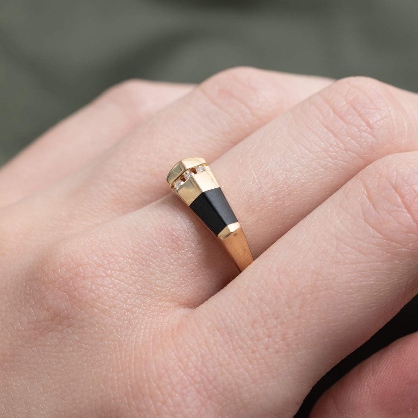 Onyx & Diamond Geometric Band | 0.35ct, 0.015ctw | SZ 7.0 |