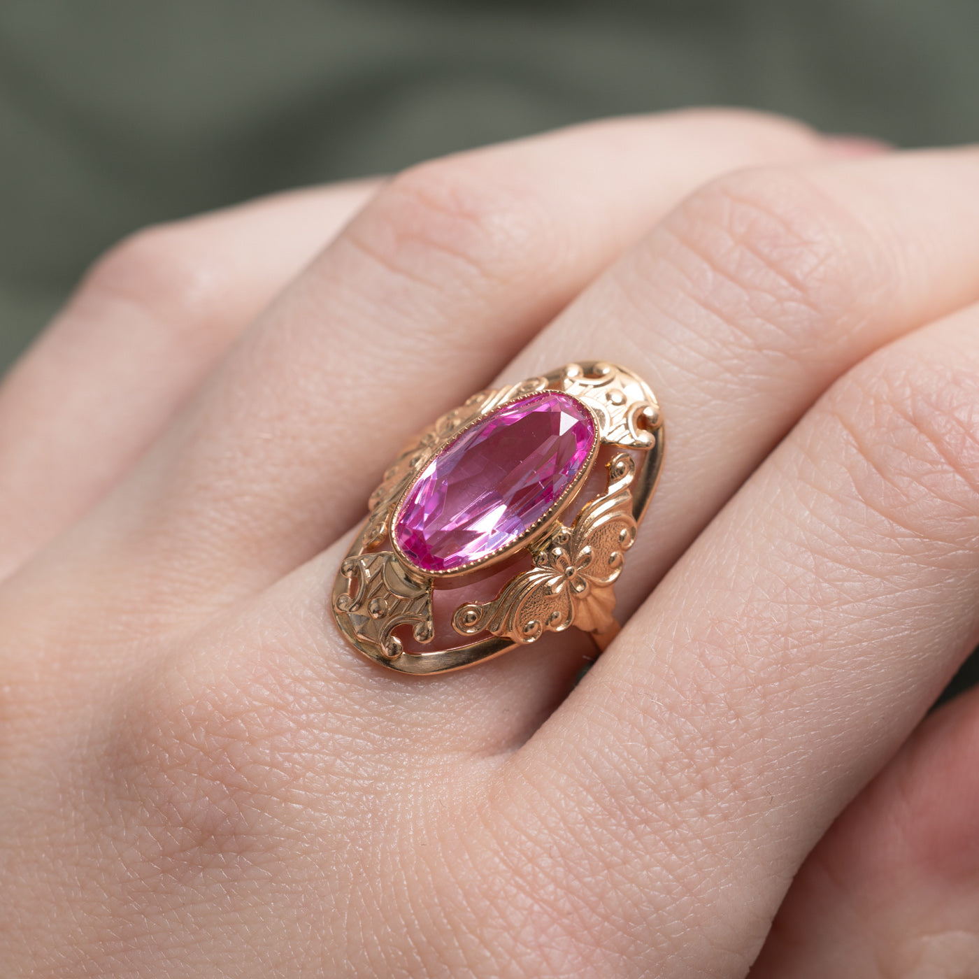 Bezel Set Synthetic Sapphire Ornate Cocktail Ring | 3.81ct | SZ 5.75 |