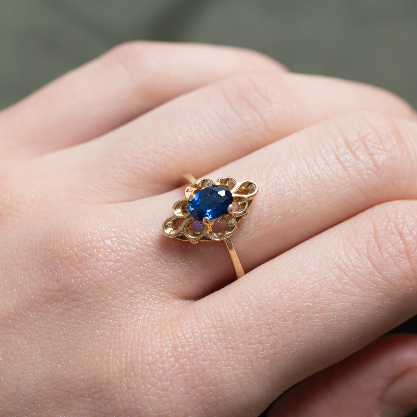 Synthetic Sapphire Geometric Openwork Ring | 0.74ct | SZ 6.75 |