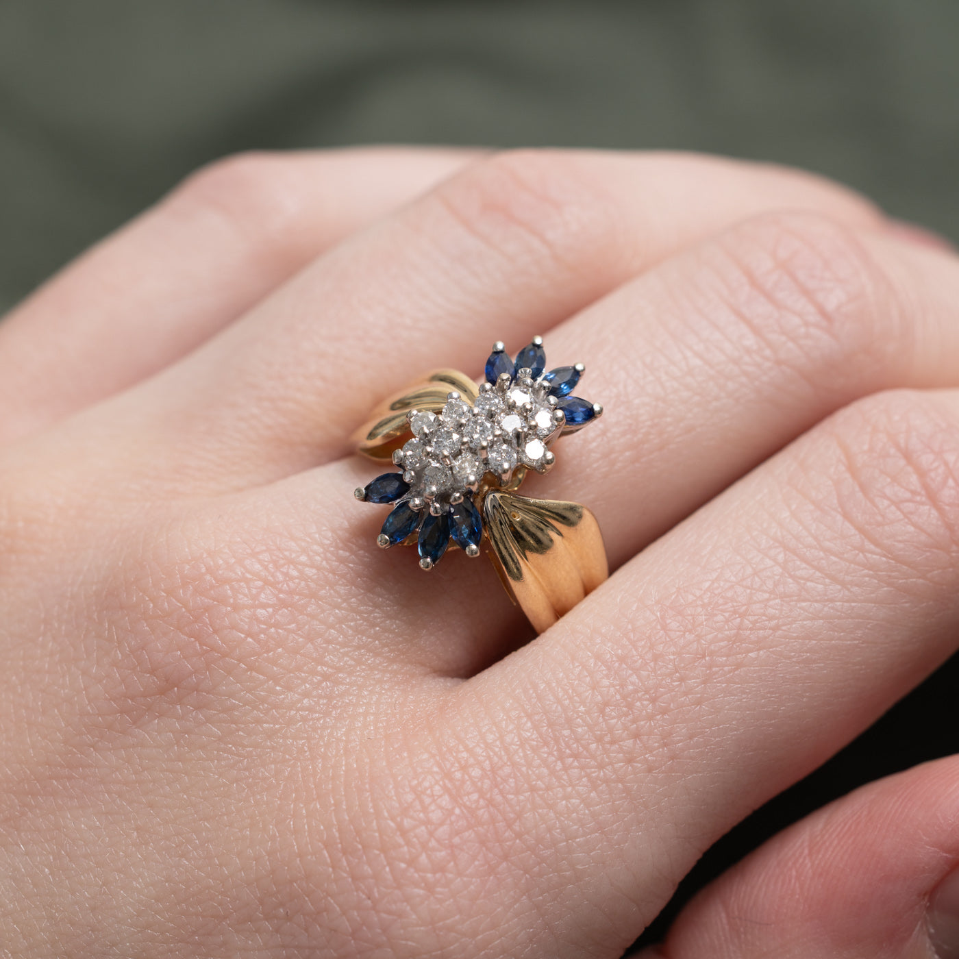 Diamond & Sapphire Cluster Bypass Ring | 0.39ctw, 0.32ctw | SZ 8.5 |