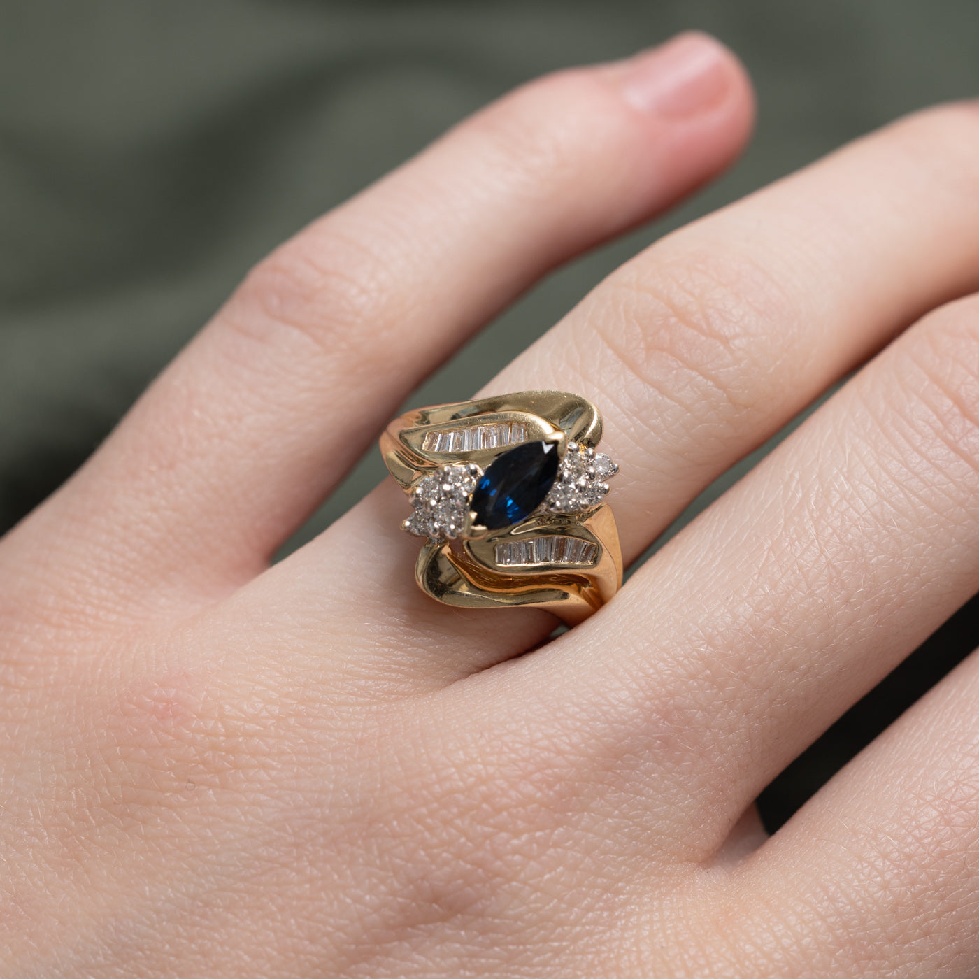 Marquise Cut Sapphire & Diamond Bypass Cocktail Ring | 0.58ct, 0.3ctw | SZ 5.0 |