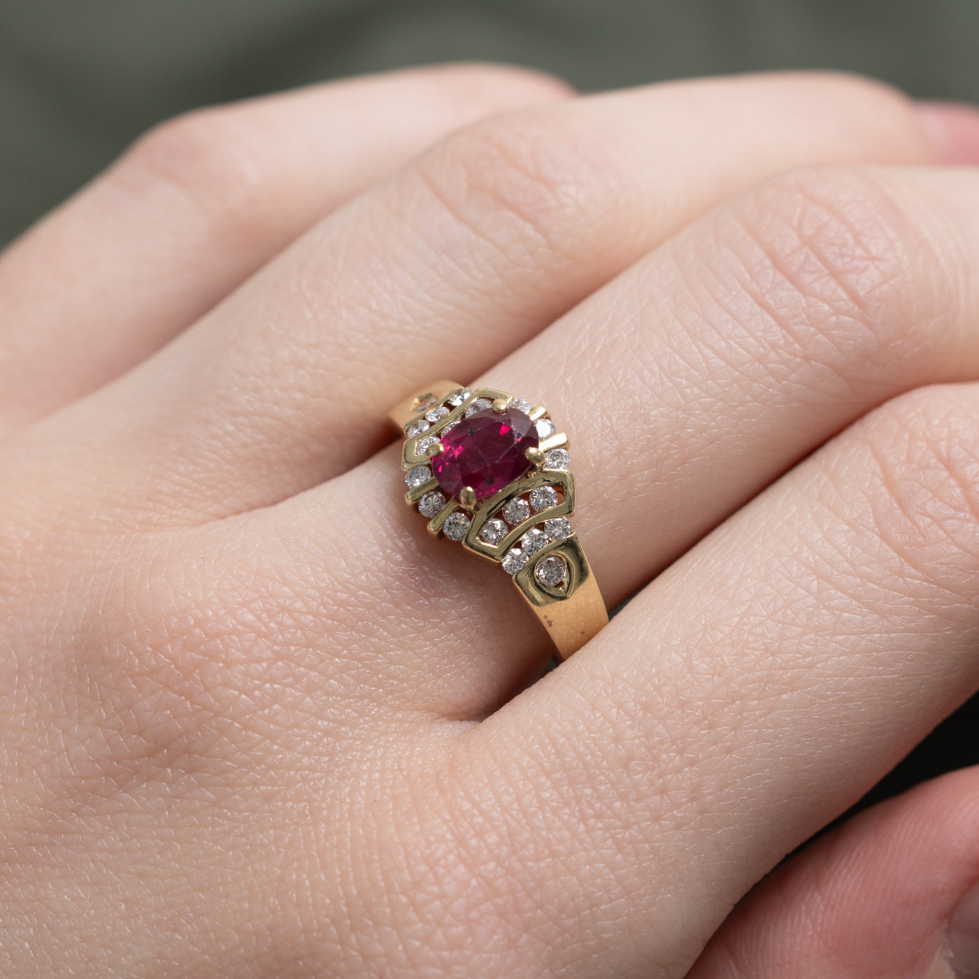 Glass Filled Ruby & Diamond Halo Ring | 1.21ct, 0.25ctw | SZ 7.0 |