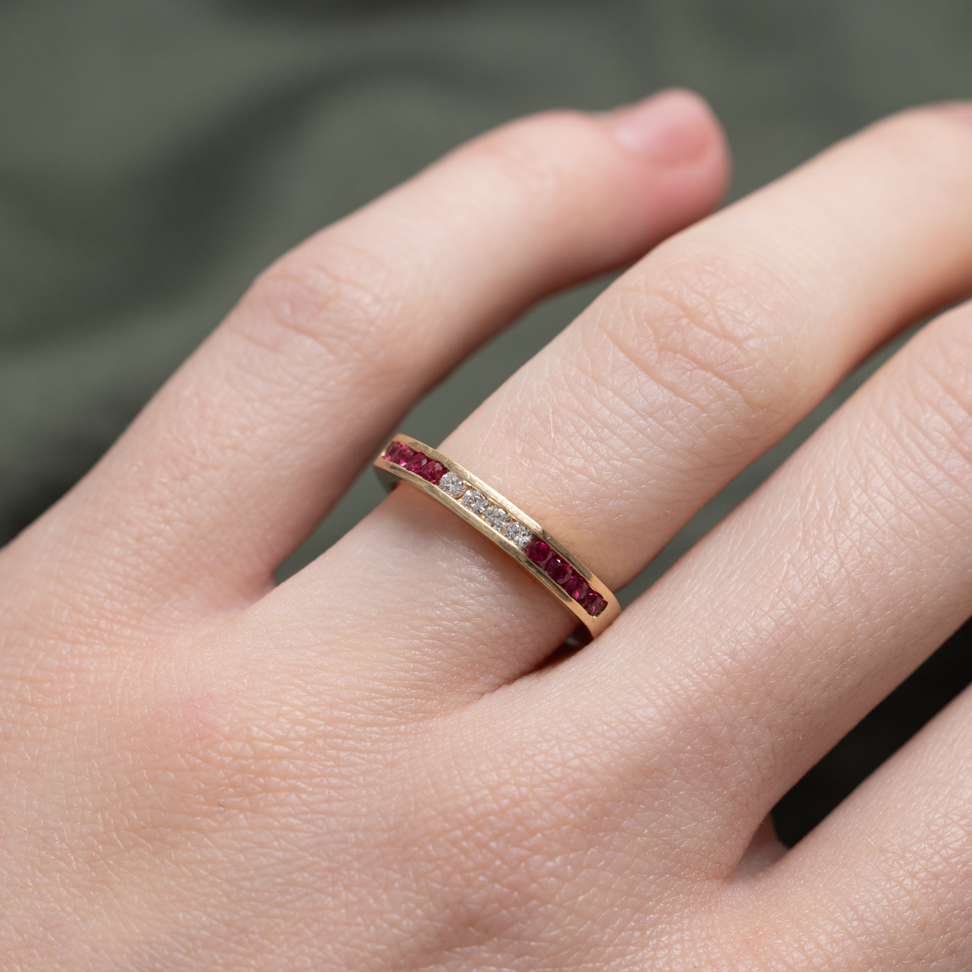 Semi Eternity Ruby & Diamond Octagon Shaped Band | 0.08ctw | SZ 4.75 |