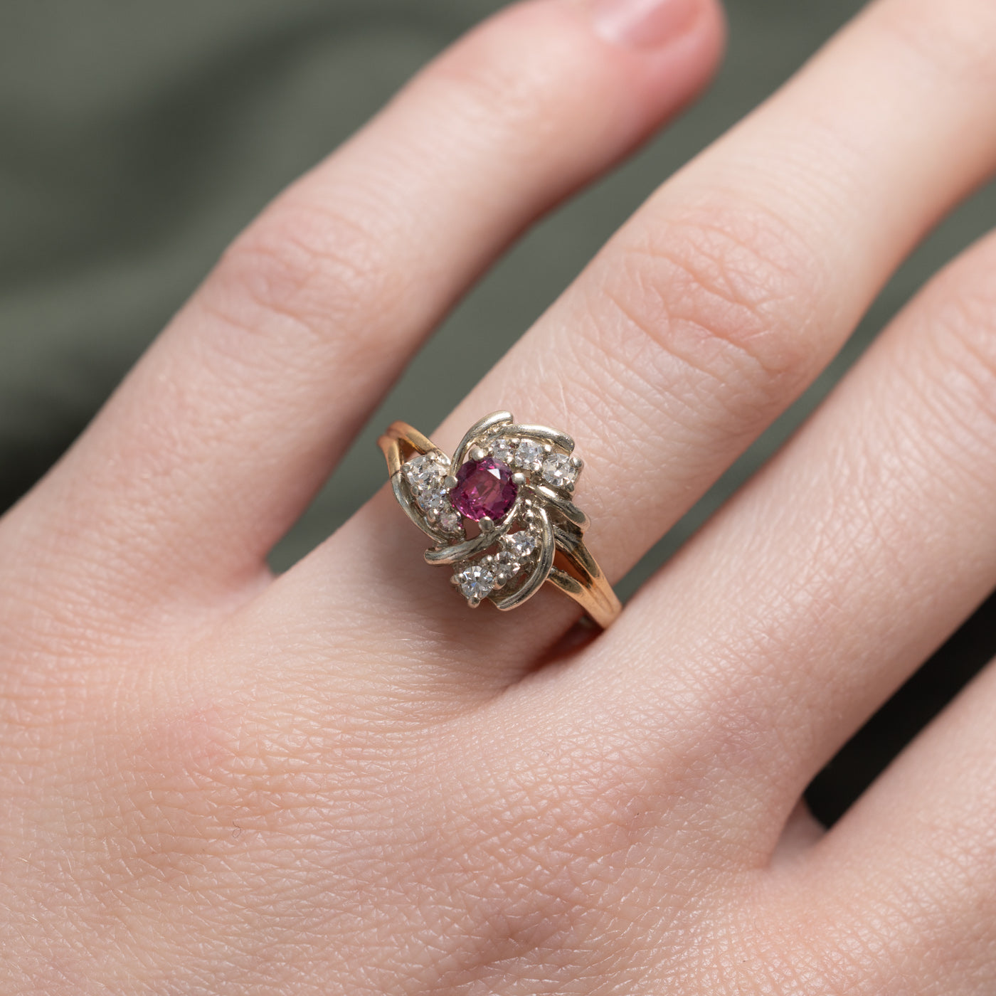 'Orange Blossom' Ruby & Diamond Cluster Ring | 0.15ct, 0.11ctw | SZ 5.75 |