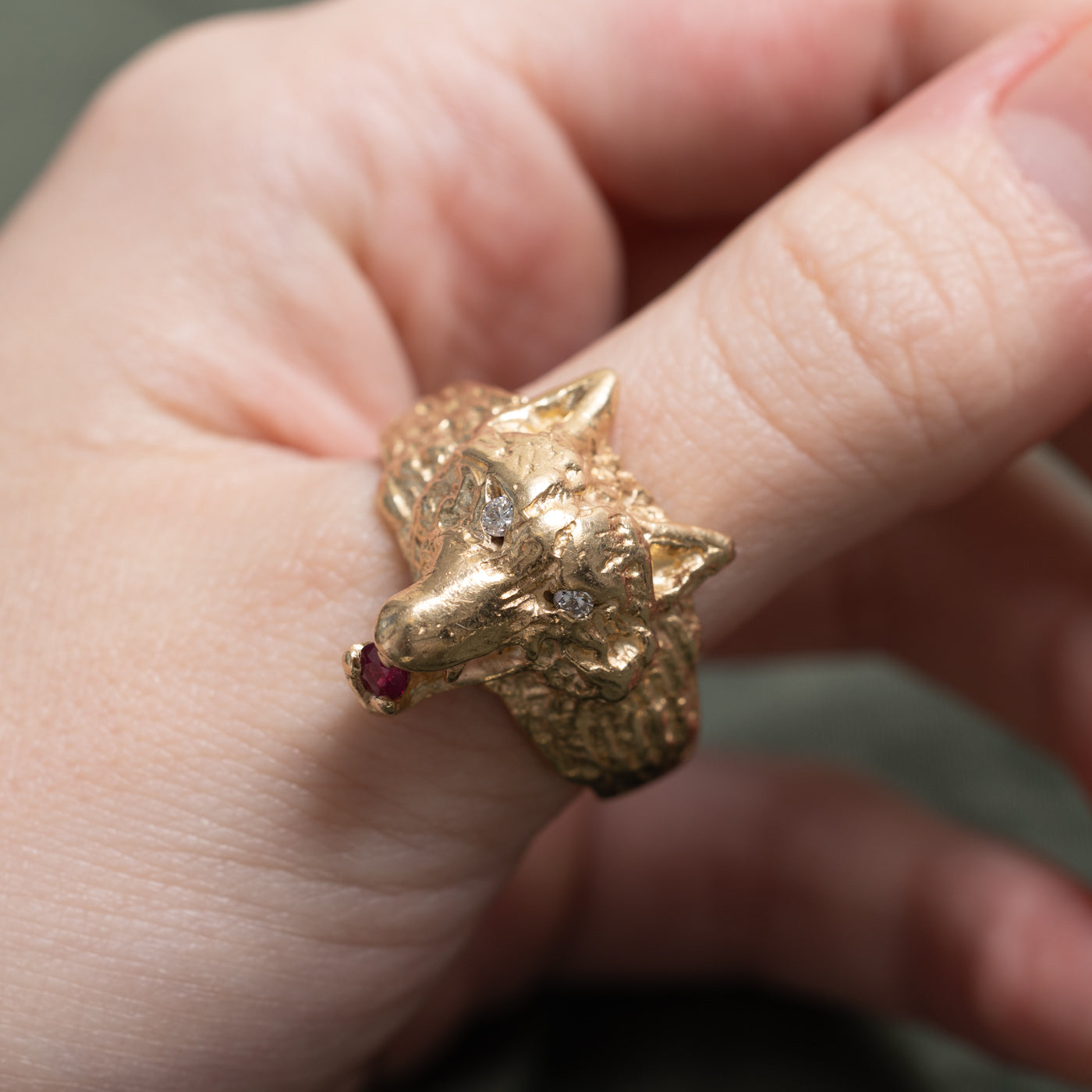 Synthetic Ruby & Diamond Wolf Ring | 0.21ct, 0.06ctw | SZ 13.0 |