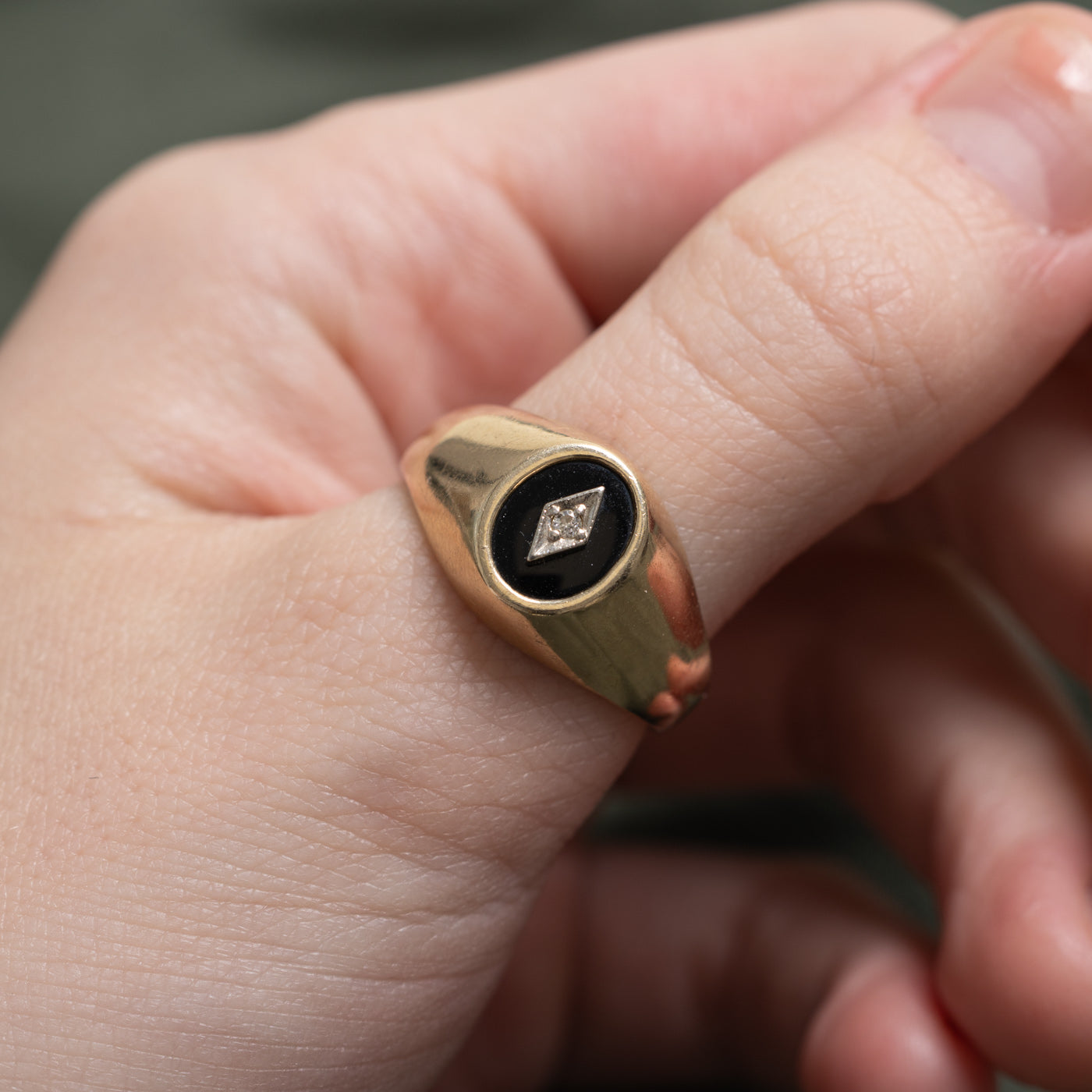 Bezel Set Onyx & Diamond Signet Ring | 0.96ct, 0.01ct | SZ 10.0 |