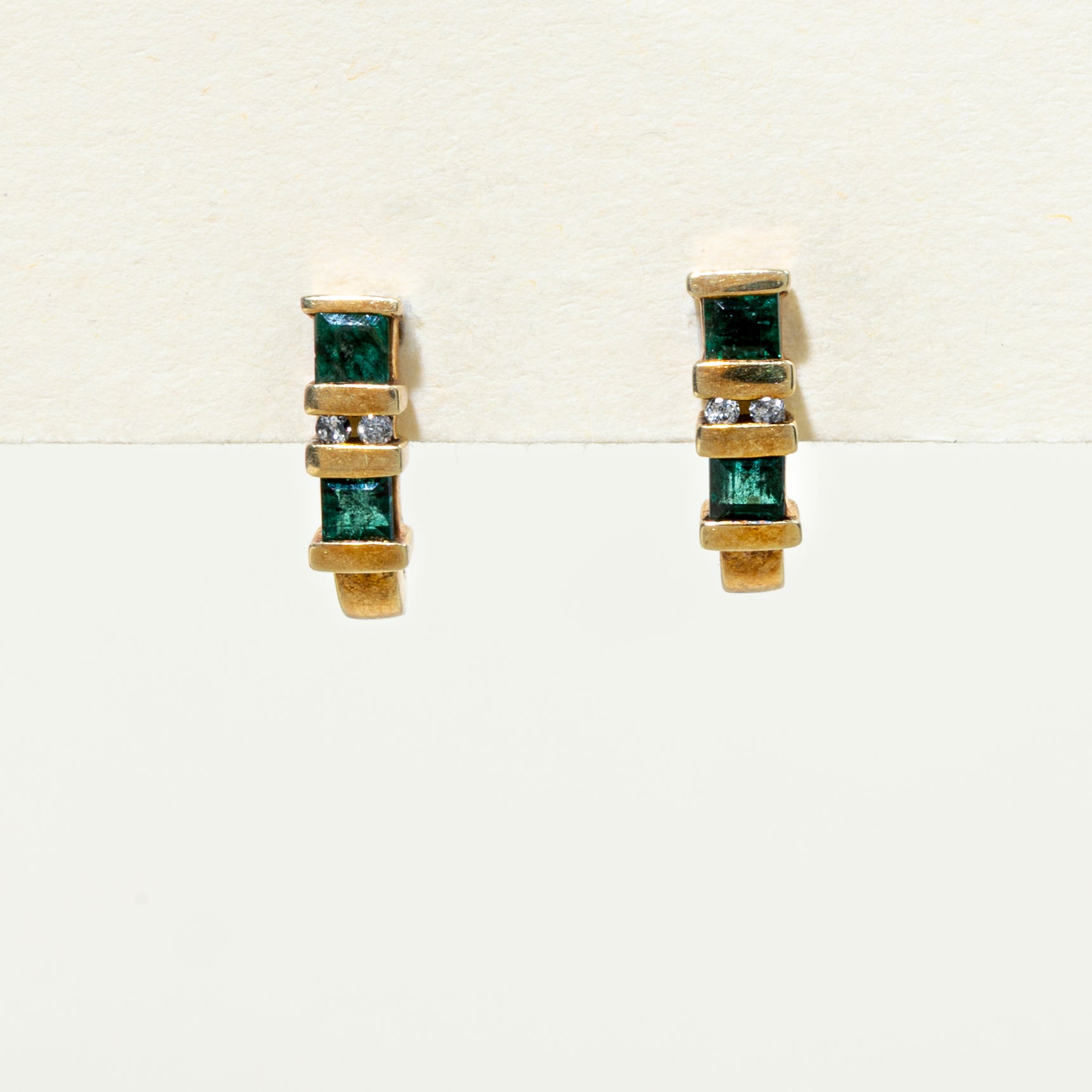 Channel Set Emerald & Diamond Half Huggie Earrings | 0.40ctw, 0.04ctw