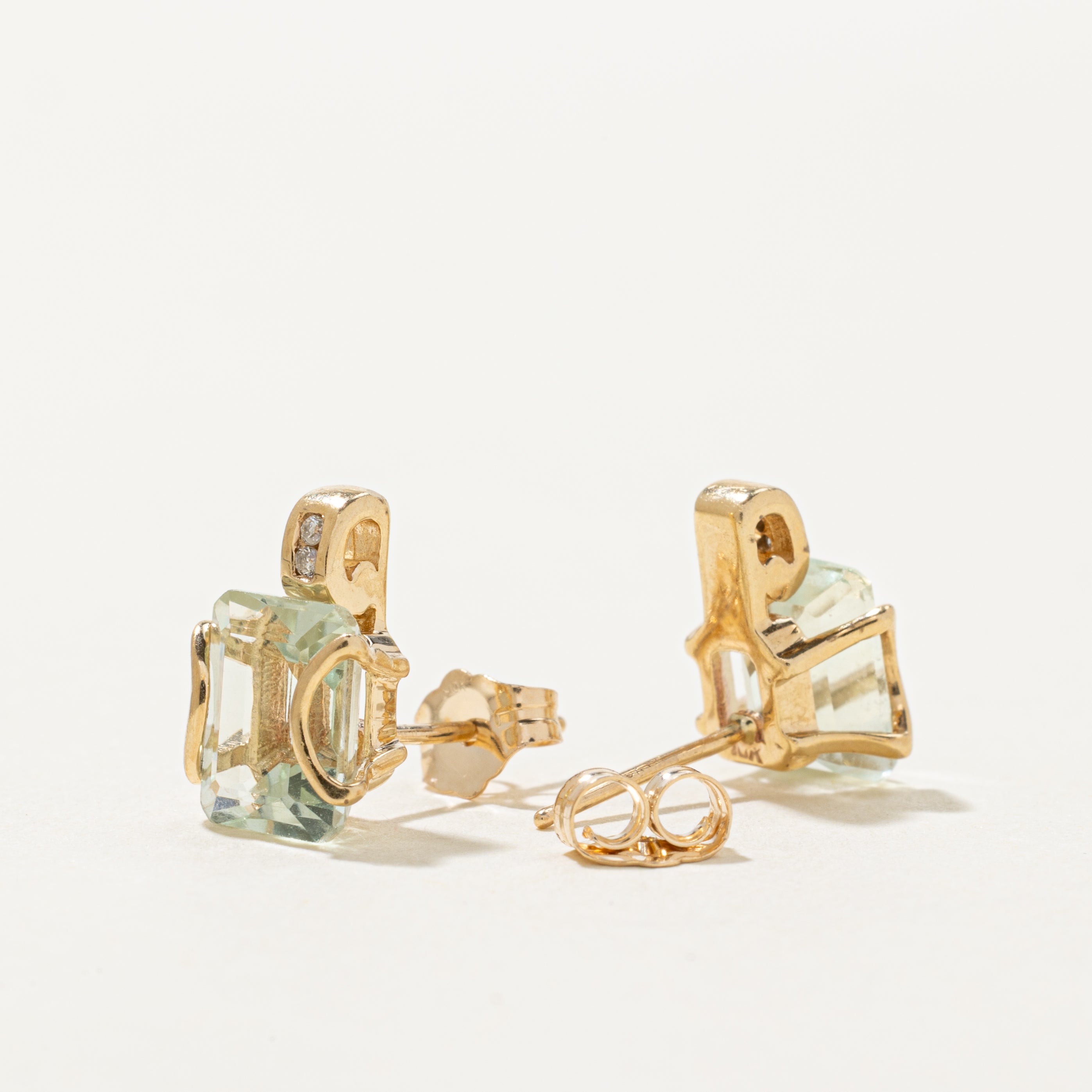 Step Cut Prehnite Stud Earrings | 3.00ctw