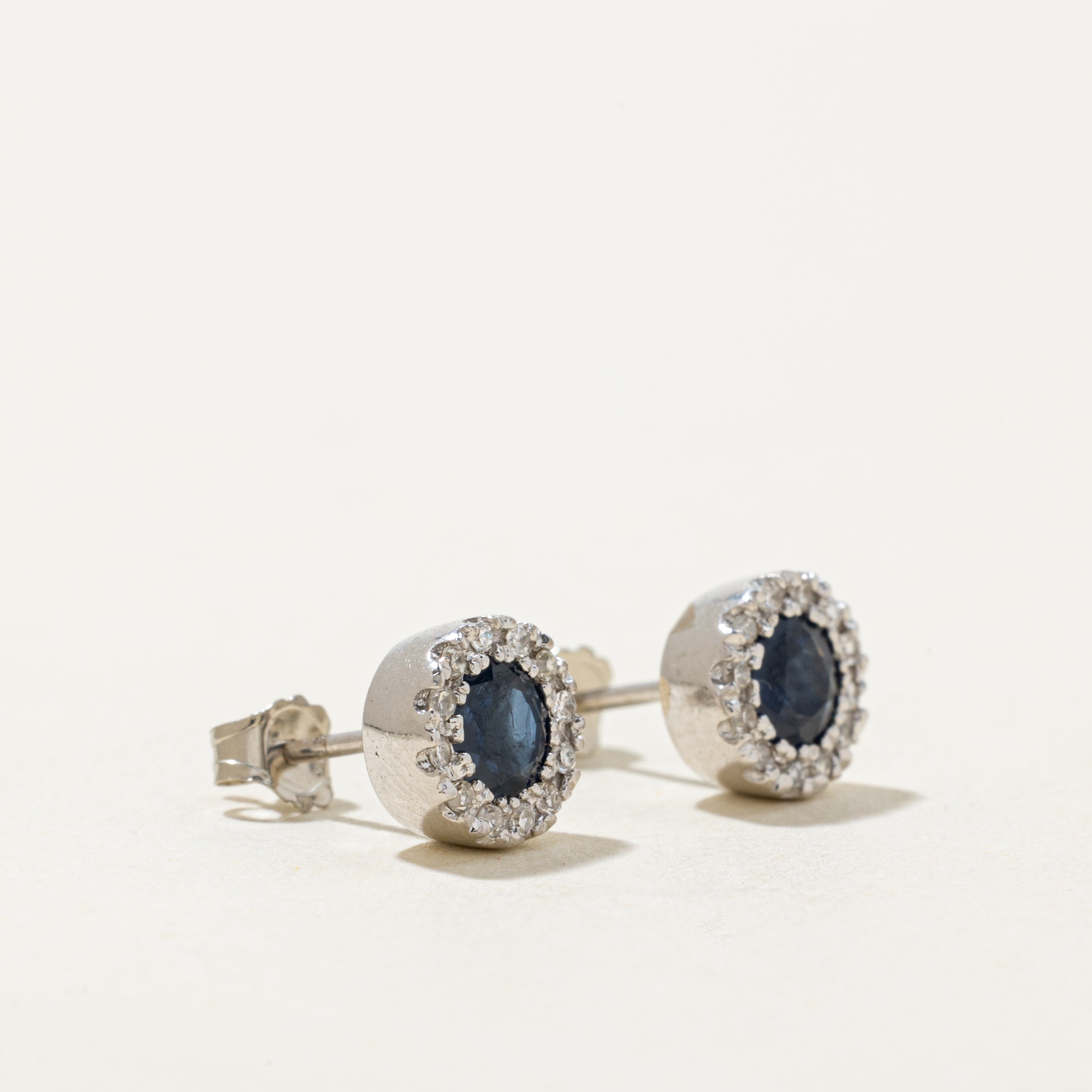 Sapphire & Diamond Halo Stud Earrings | 0.70ctw, 0.12ctw