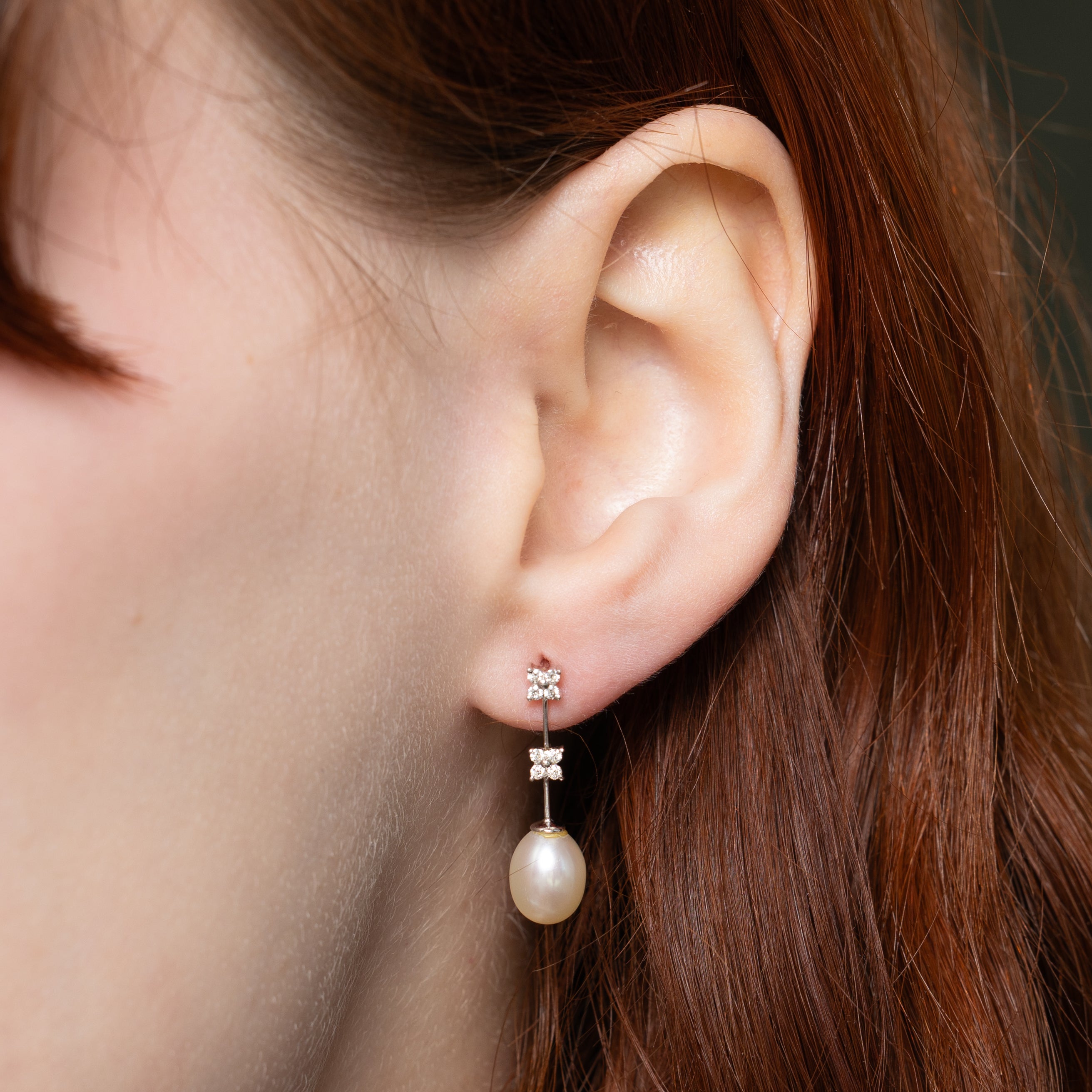 18k Diamond & Pearl Satellite Drop Earrings | 0.16ctw