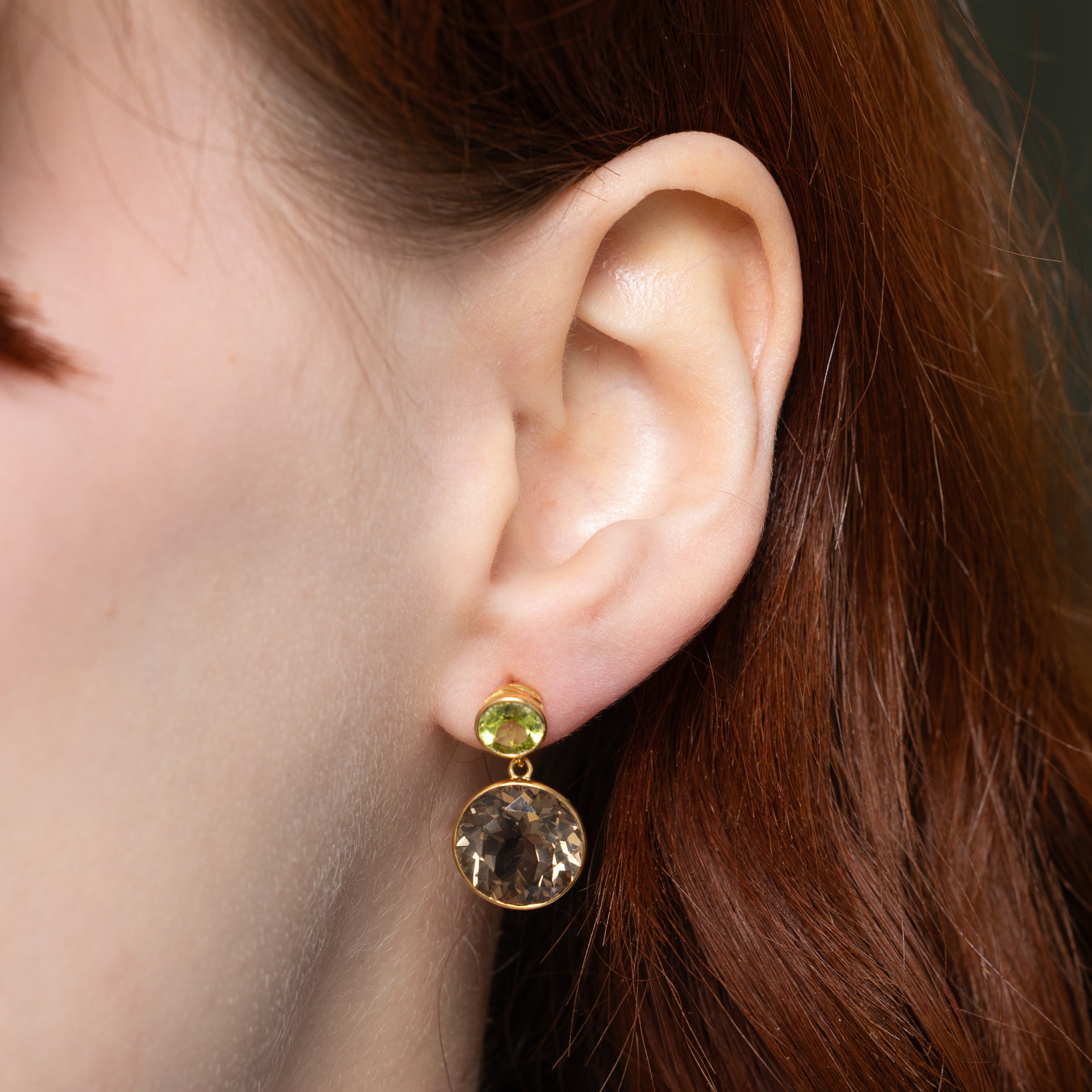 18k Smoky Quartz & Peridot Drop Earrings | 14.00ctw