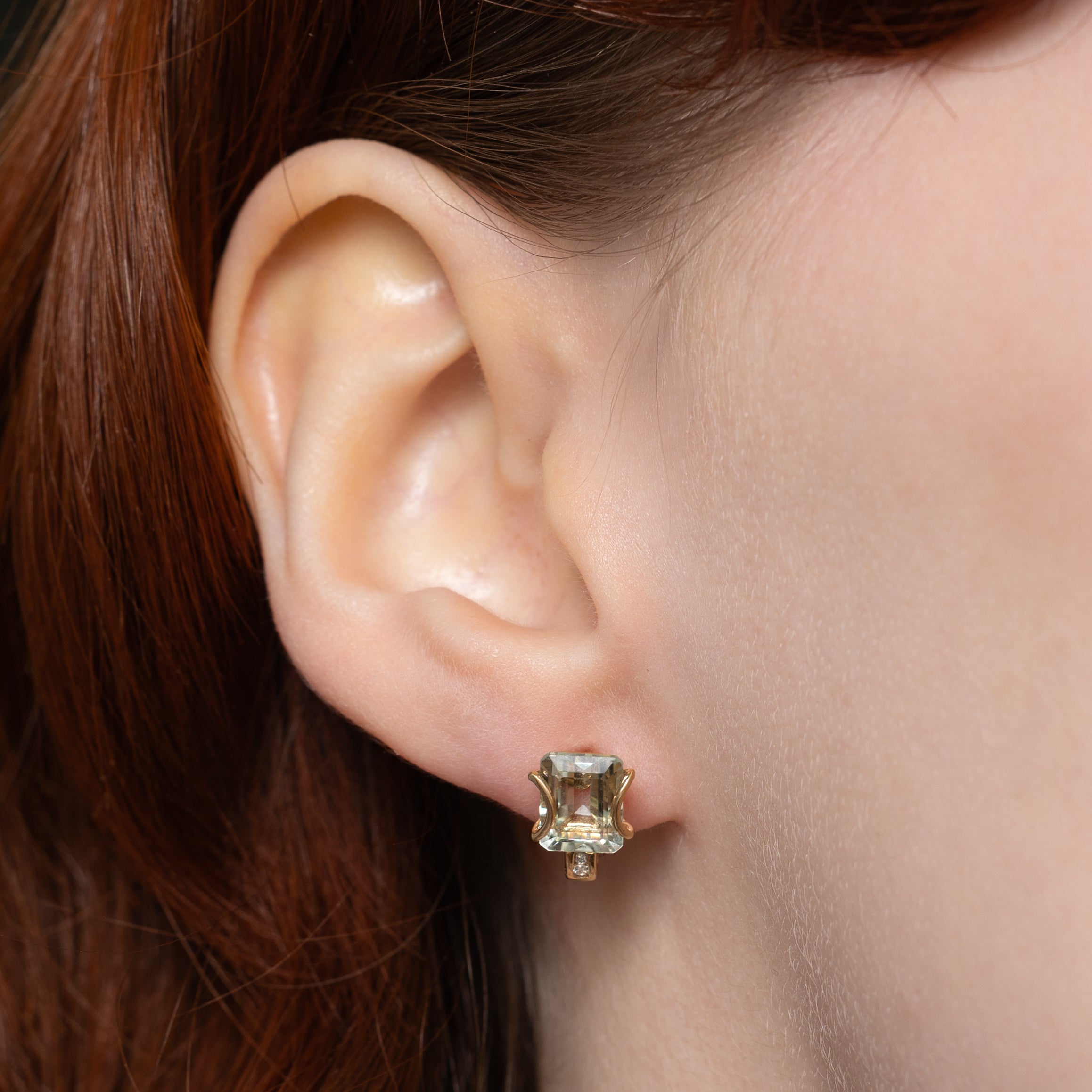 Step Cut Prehnite Stud Earrings | 3.00ctw