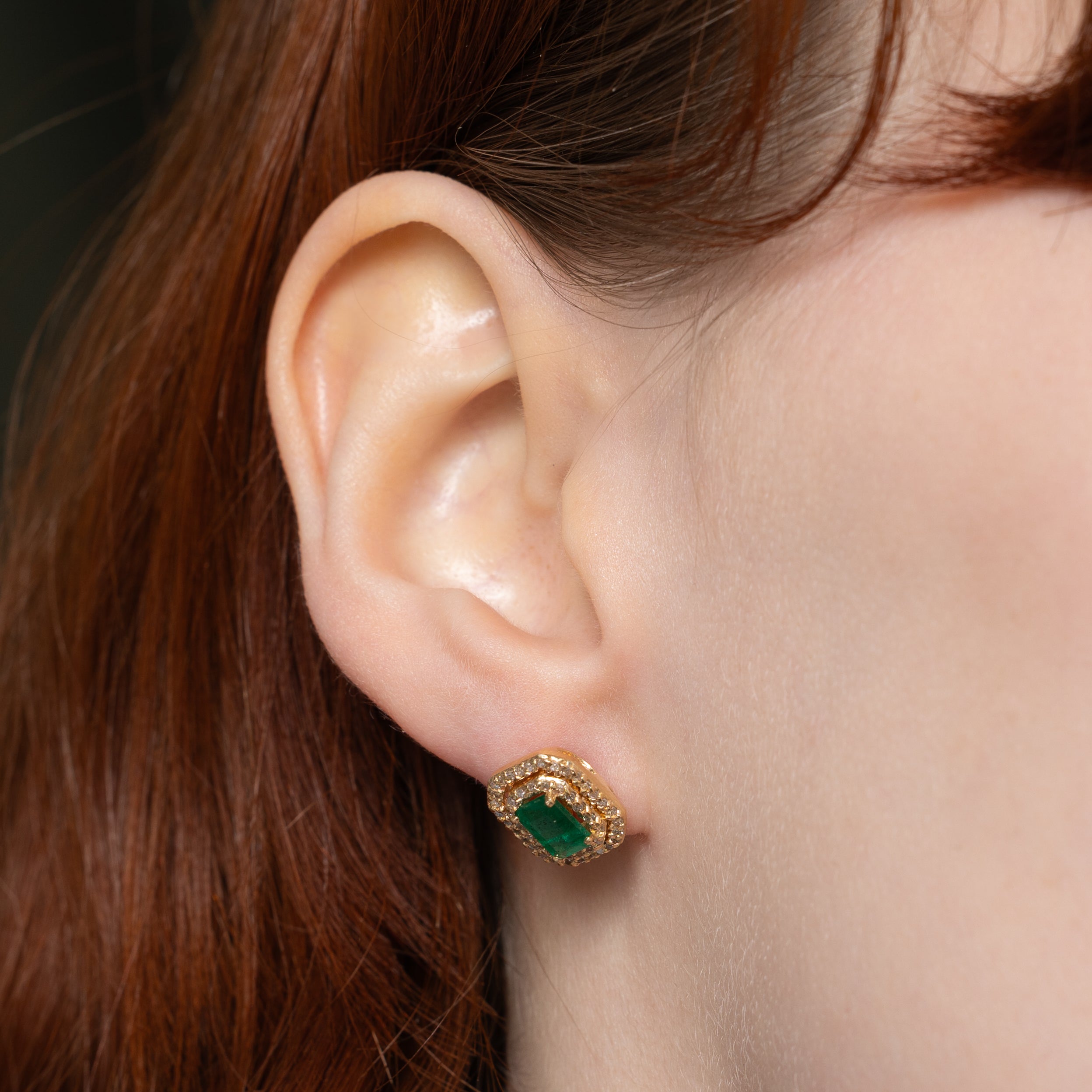 Octagonal Emerald & Diamond Halo Earrings | 1.00ctw, 0.40ctw