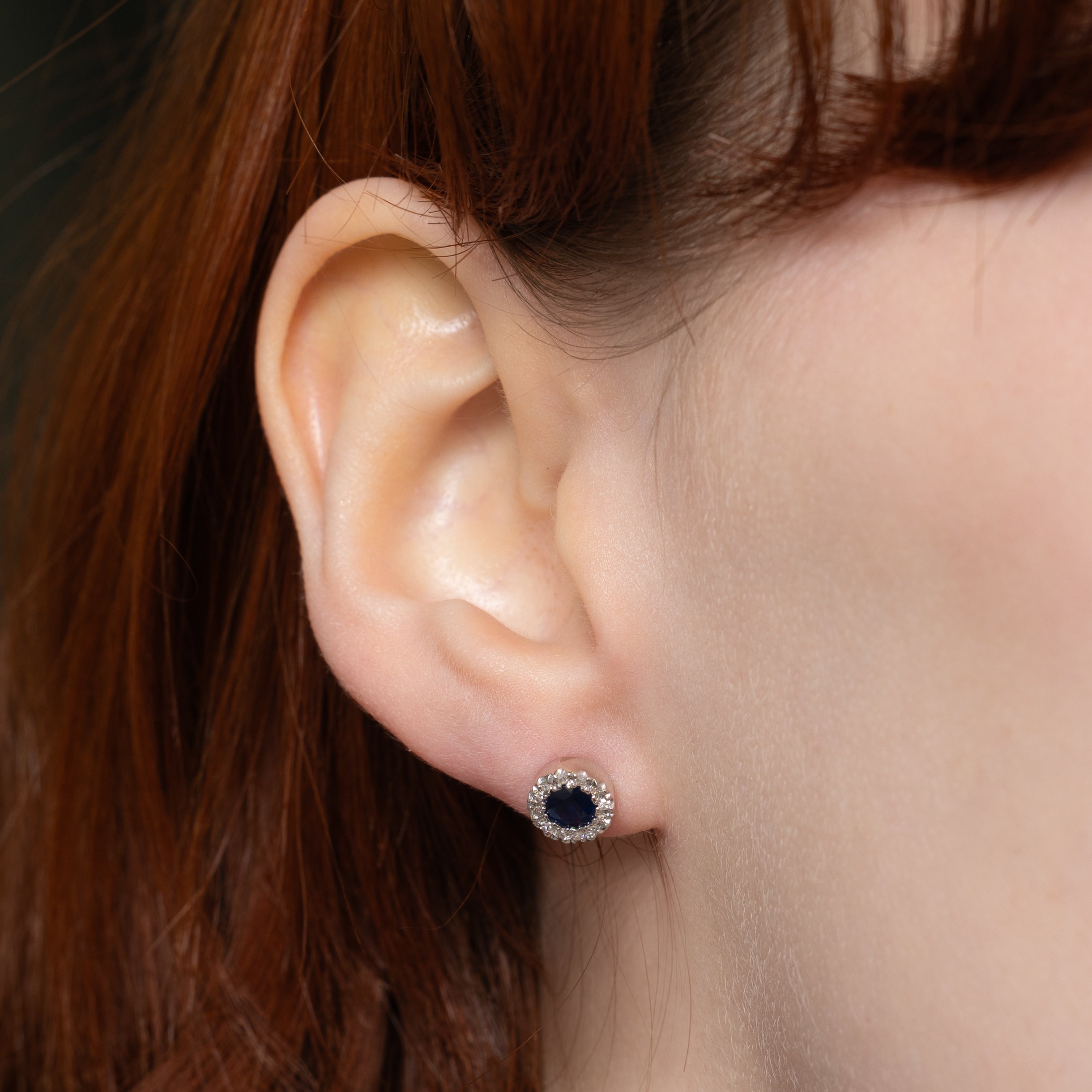 Sapphire & Diamond Halo Stud Earrings | 0.70ctw, 0.12ctw