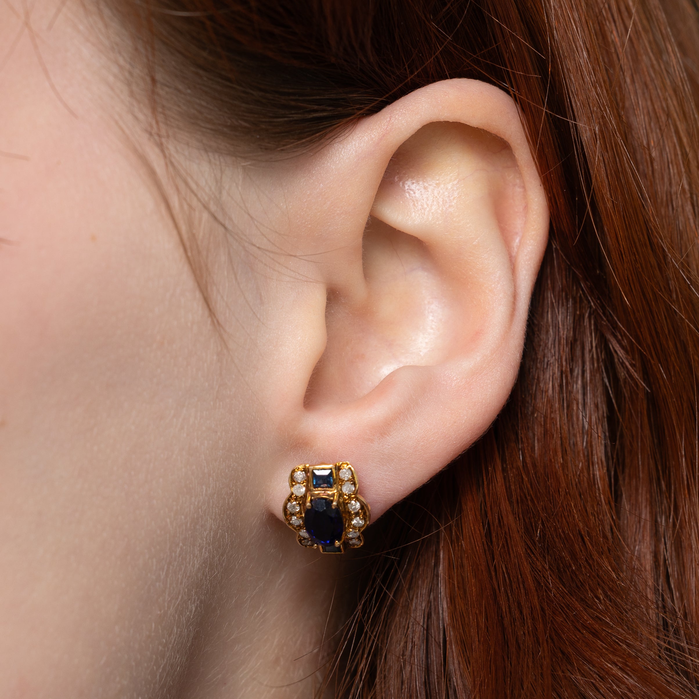 Boucles d'oreilles puces en saphir synthétique et naturel et diamants | 1,95 ct, 0,29 ct