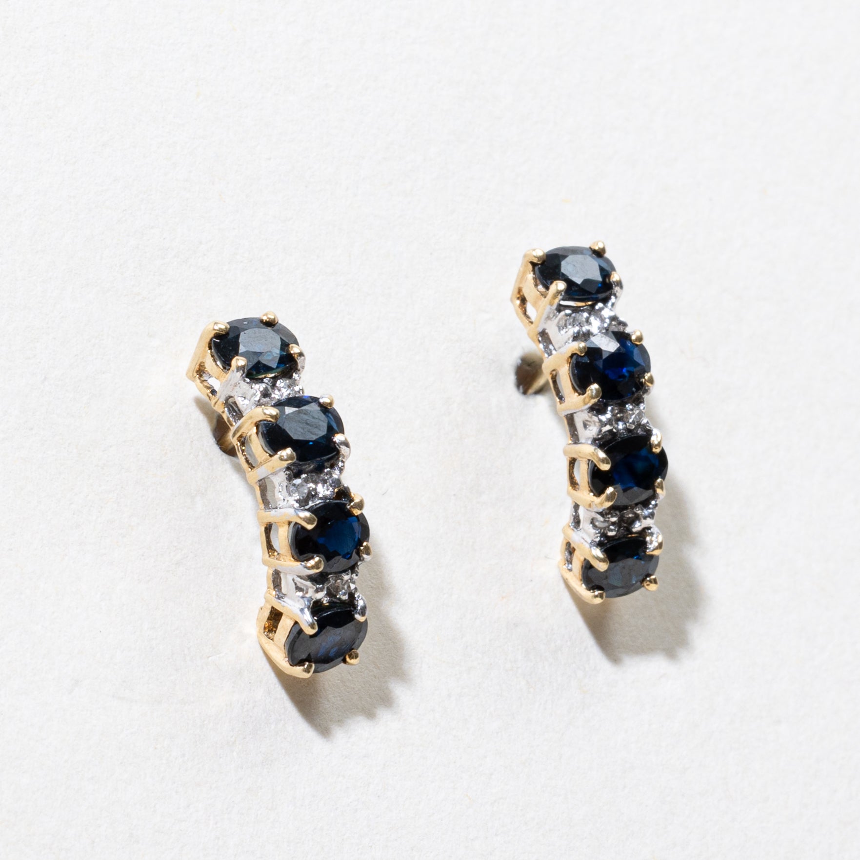 Sapphire & Diamond Curved Drop Earrings | 1.50ctw, 0.03ctw