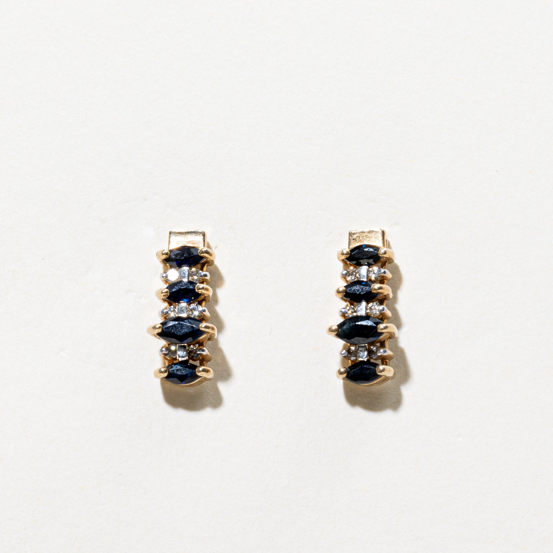 Boucles d'oreilles pendantes en saphir taille marquise et diamants | 0,50 ct, 0,12 ct