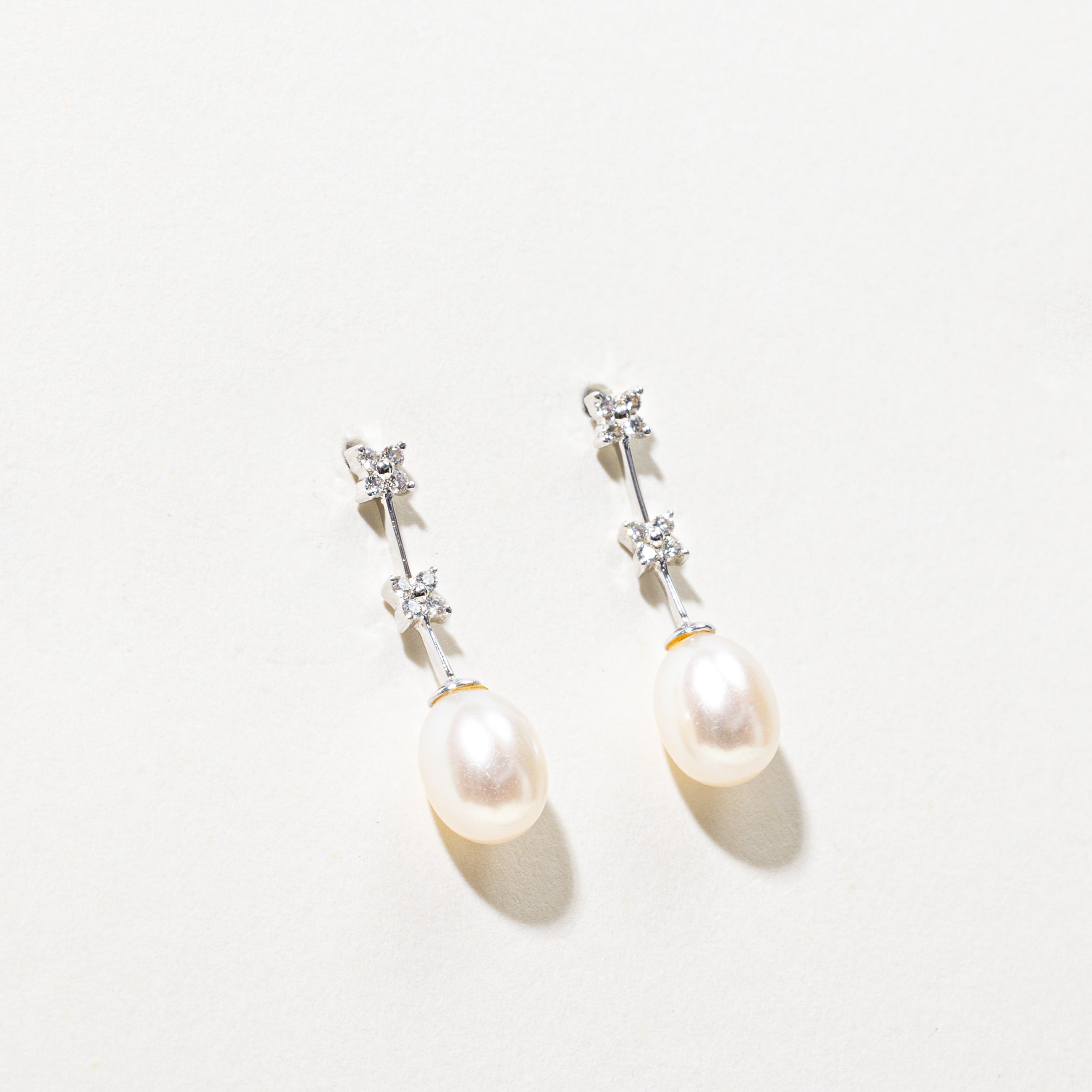 18k Diamond & Pearl Satellite Drop Earrings | 0.16ctw