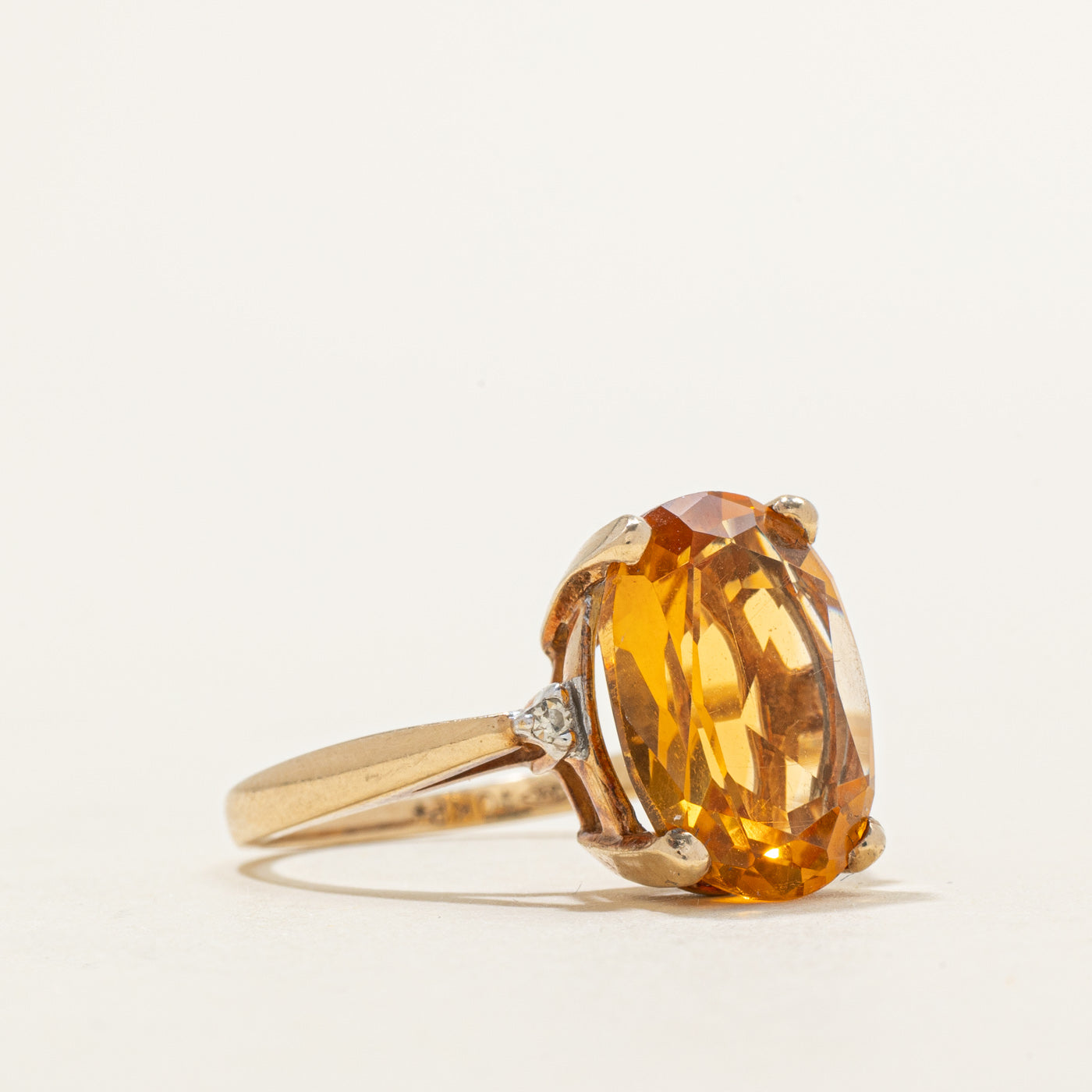 Oval Cut Citrine & Diamond Accented Ring | 6.00ct, 0.02ctw | SZ 7.0