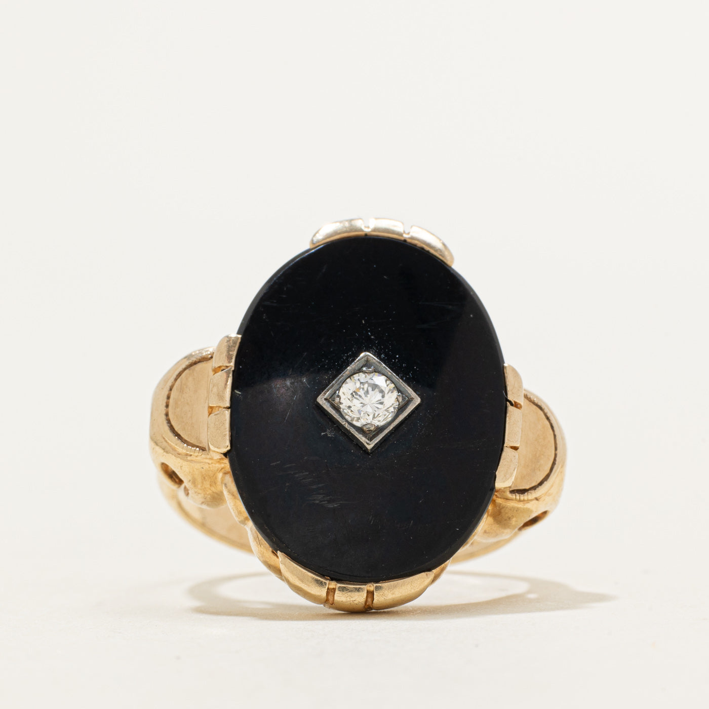 Oval Onyx & Diamond Ornate Ring | 6.50ct, 0.12ct | SZ 6.75