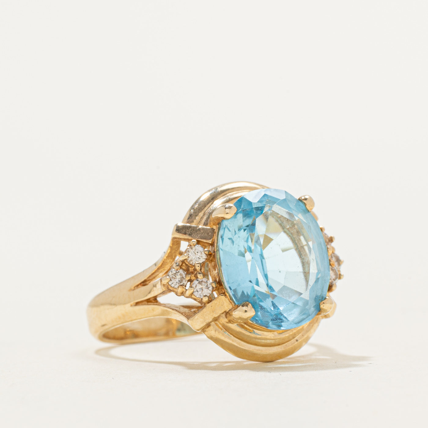 Blue Topaz & Diamond Accented Cocktail Ring | 5.50ct, 0.12ctw | SZ 7.25