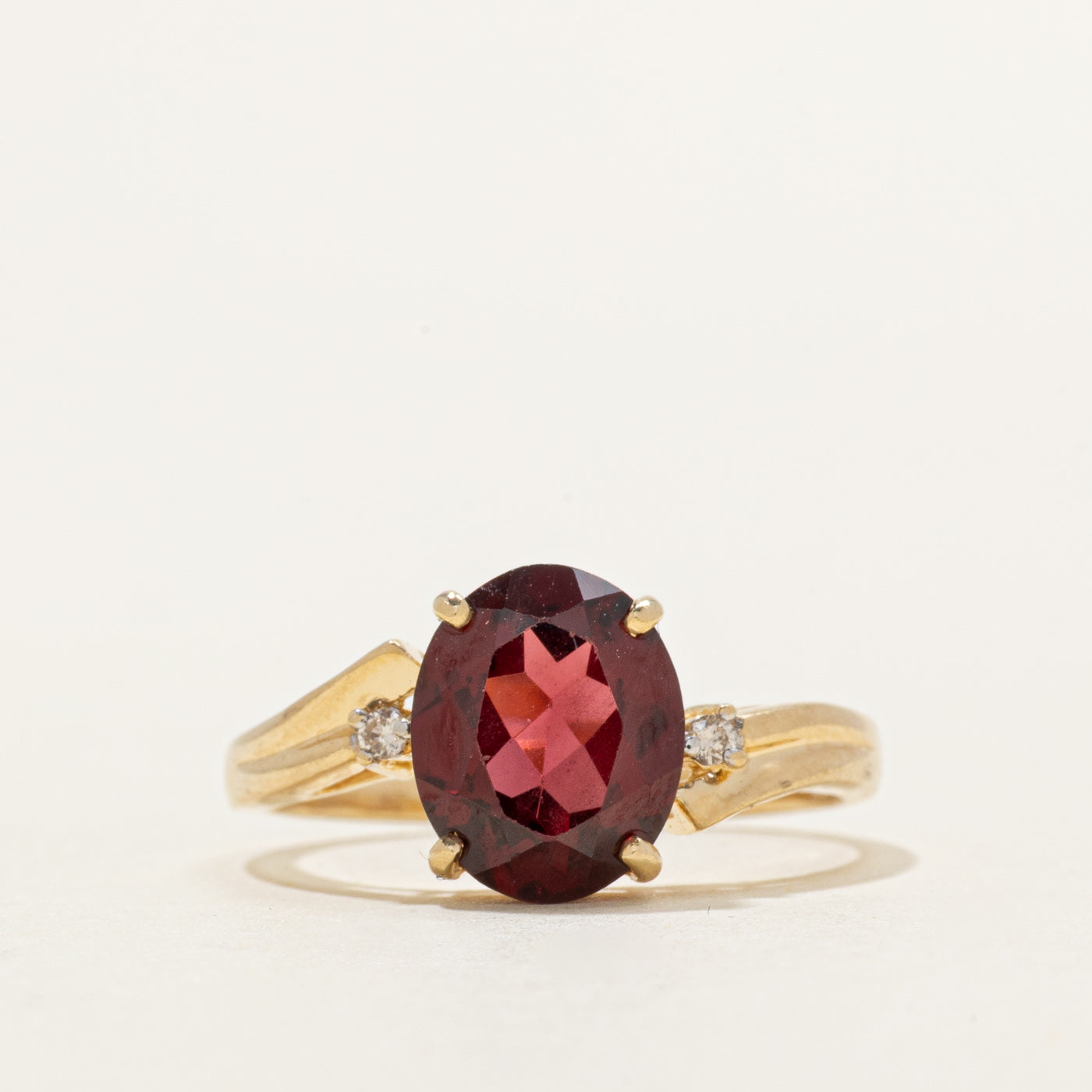 Oval Cut Garnet & Diamond Bypass Ring | 3.24ct, 0.02ctw | SZ 7.25
