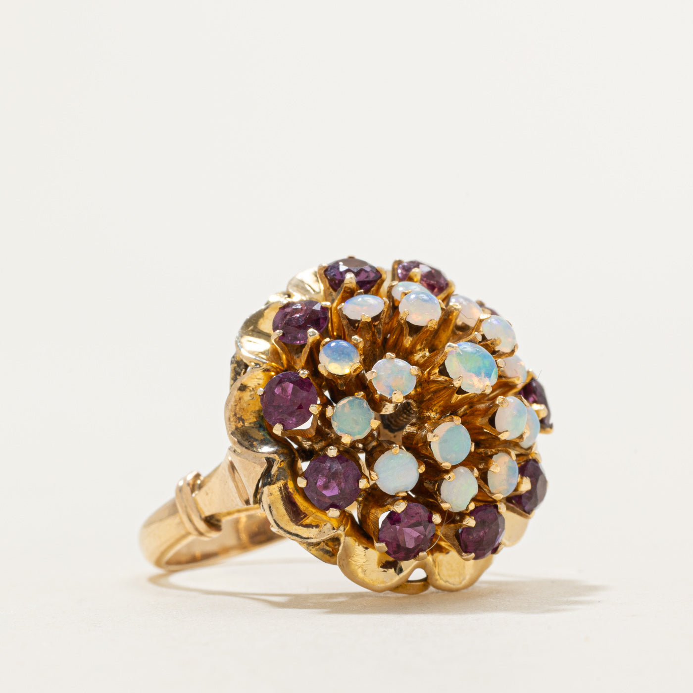 Opal & Ruby Floral Cluster Cocktail Ring | 2.50ctw | SZ 6.75