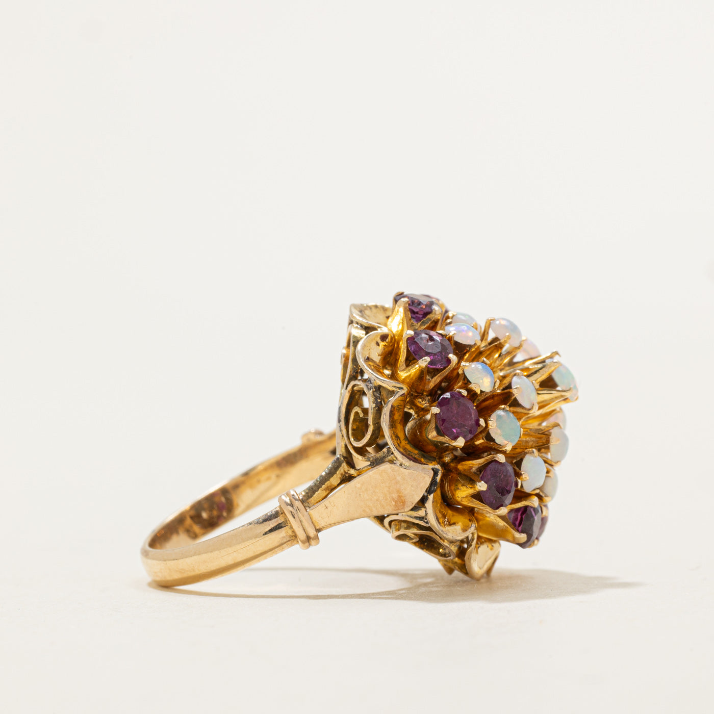 Opal & Ruby Floral Cluster Cocktail Ring | 2.50ctw | SZ 6.75