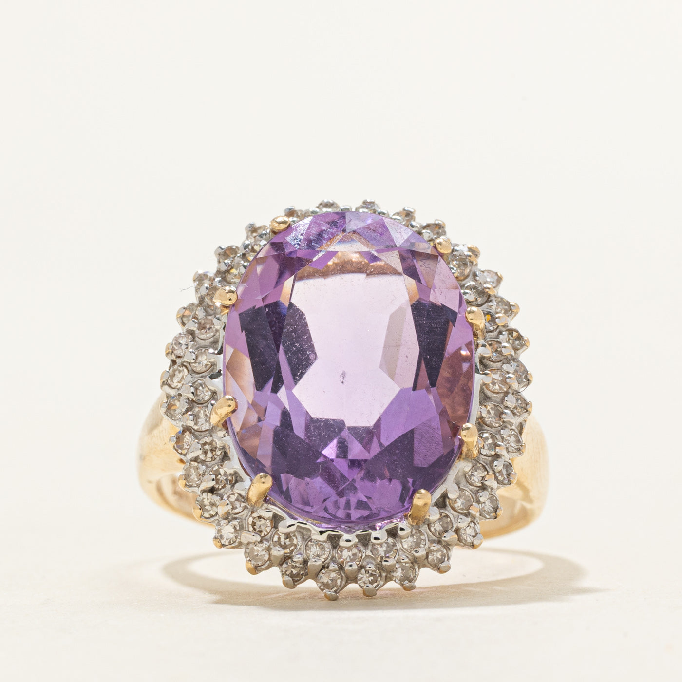 Amethyst & Diamond Petal Halo Cocktal Ring | 8.60ct, 0.32ctw | SZ 8.0