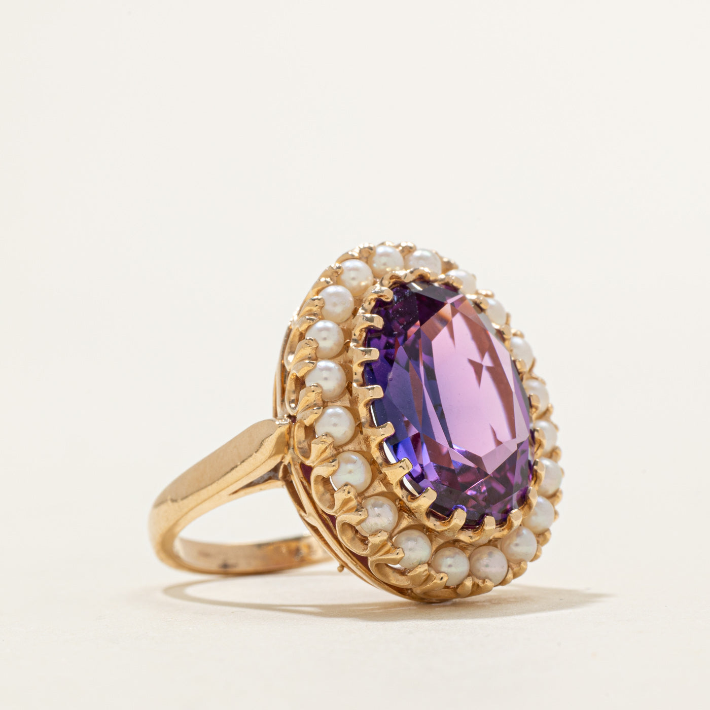 Vintage Canadian Synthetic Sapphire & Seed Pearl Cocktail Ring | 10.00ct | SZ 6.0