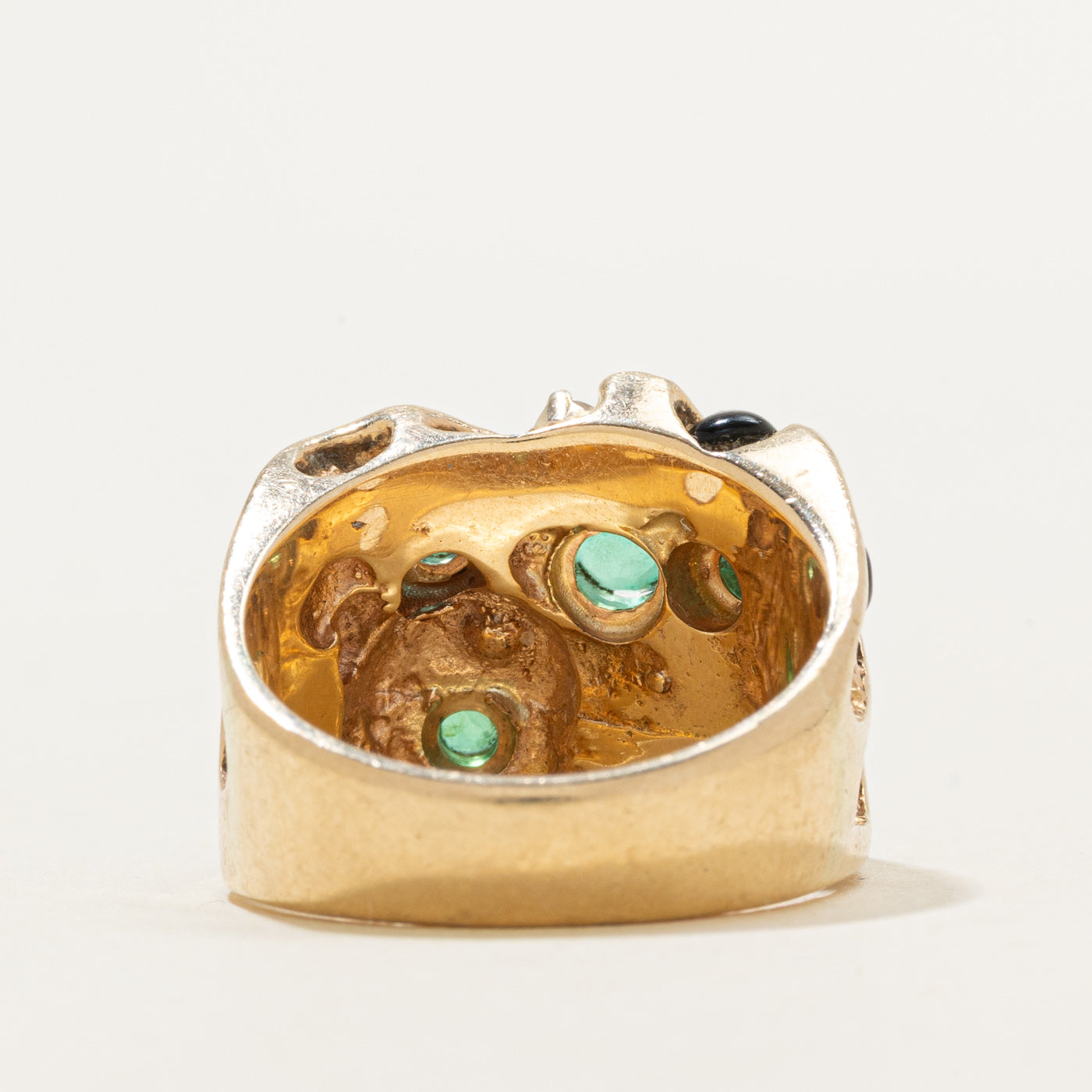 Onyx, Emerald & Diamond Abstract Cocktail Ring | 1.45ctw, 0.09ctw | SZ 6.0