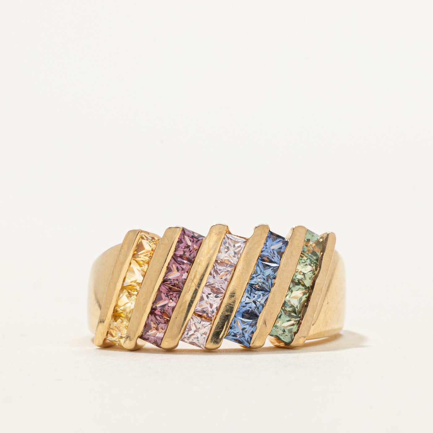 Diagonal Set Multi Coloured Sapphire Ring | 1.44ctw | SZ 8.25