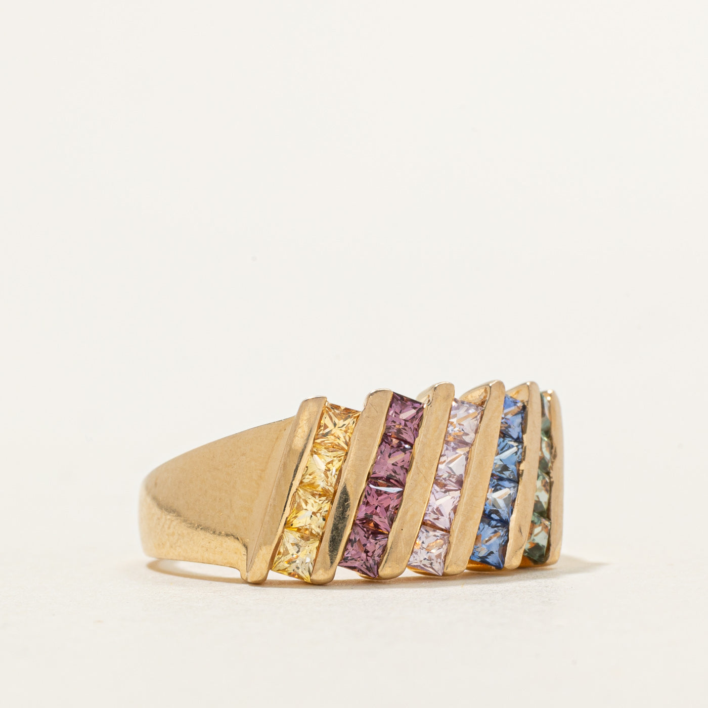 Diagonal Set Multi Coloured Sapphire Ring | 1.44ctw | SZ 8.25