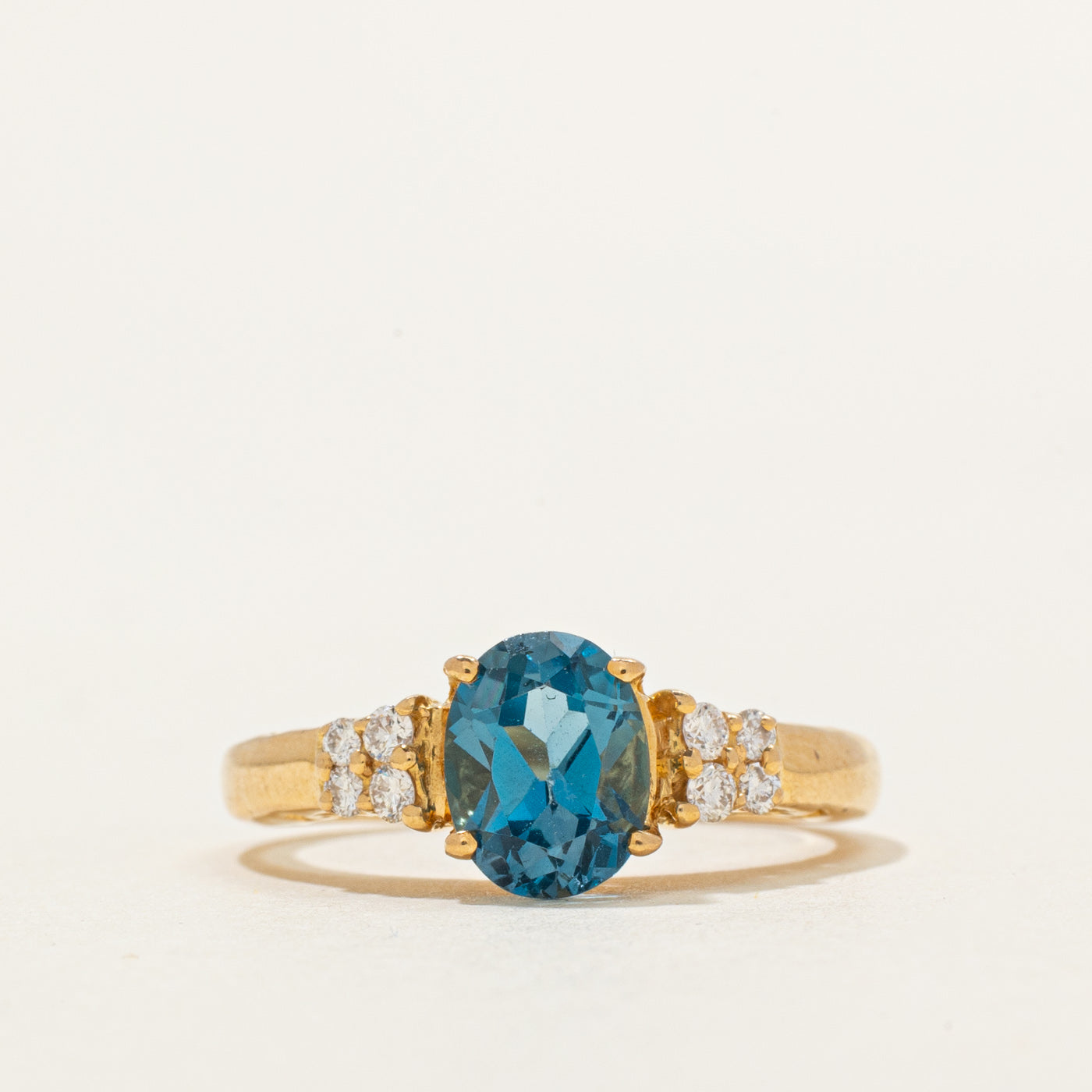 Oval Cut London Blue Topaz & Diamond Ring | 0.92ct, 0.16ctw | SZ 6.5
