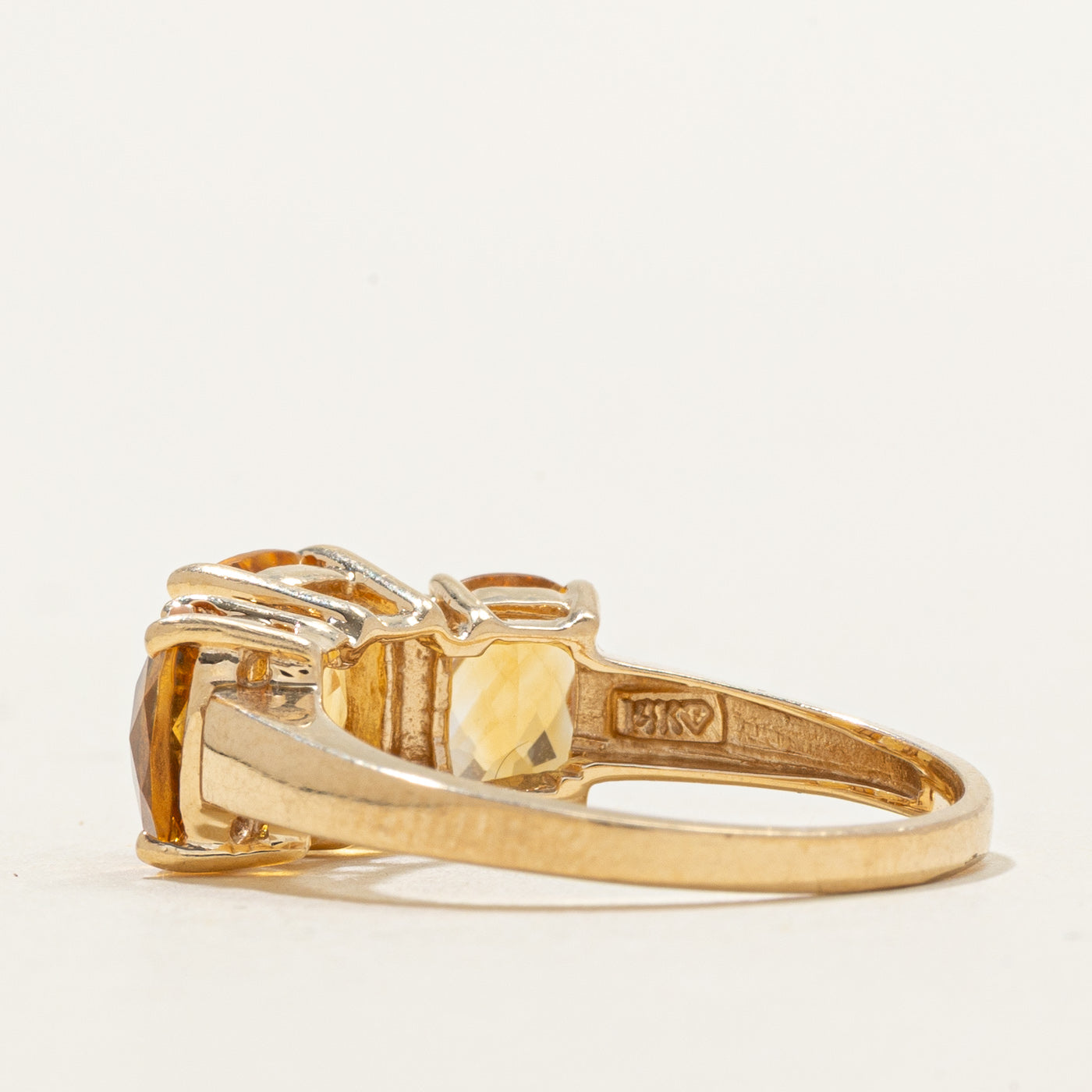 Three Stone Cushion Cut Citrine & Diamond Ring | 2.80ctw, 0.05ctw | SZ 6.75