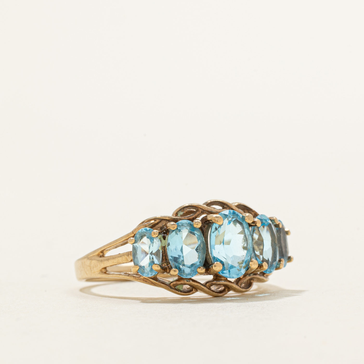 Bague cinq pierres en topaze bleue dégradée | 1,62 ct | Taille 7